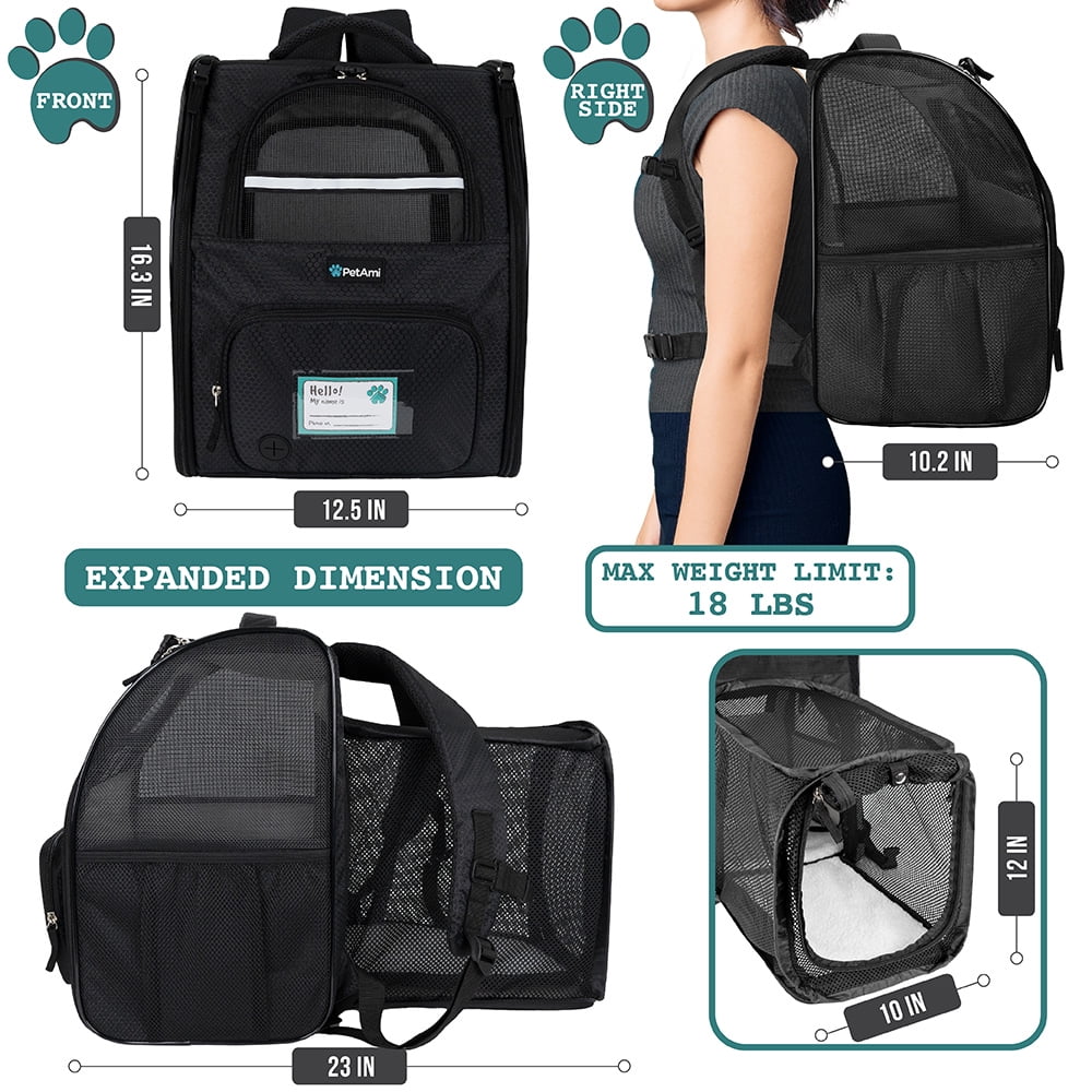 PetAmi Pet Backpack Carrier for Dog Cat, Expandable Cat Carrier Backpack for Travel Hiking, Airline Approved Cat Backpacks For Small Medium Dog Puppy Large Cat, Extended Dog Cat Carrier, Black - Image 2