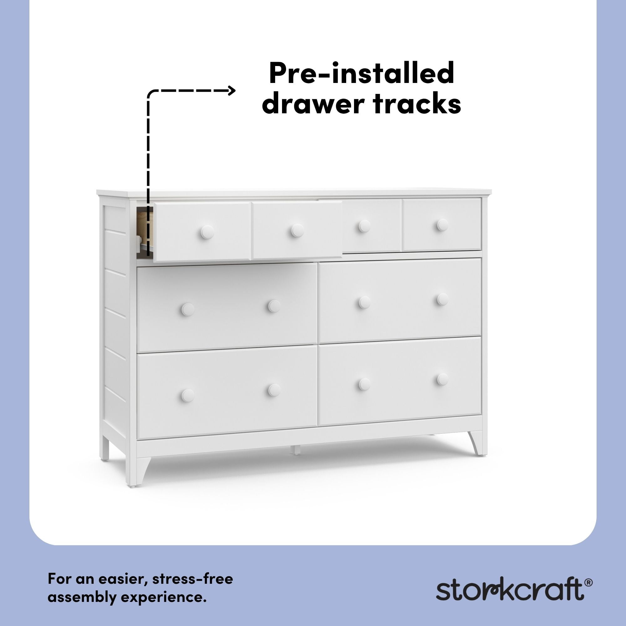 Storkcraft Moss 6 Drawer Nursery Double Dresser, White - Image 10
