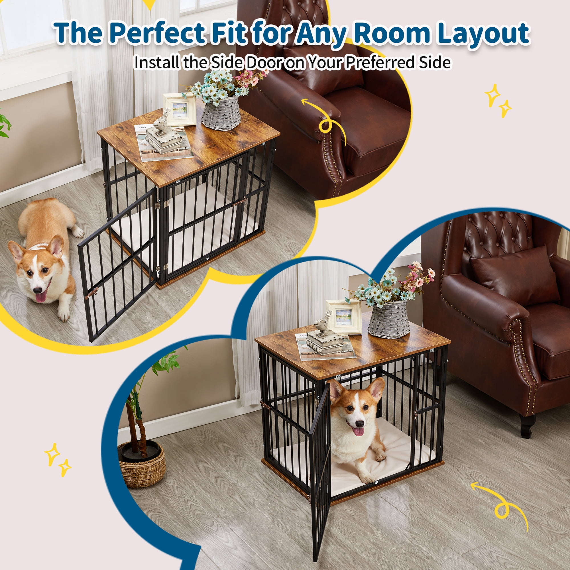 Made4Pets 2-Door Wooden Furniture Style Crate for Dogs with Cushion - Image 6