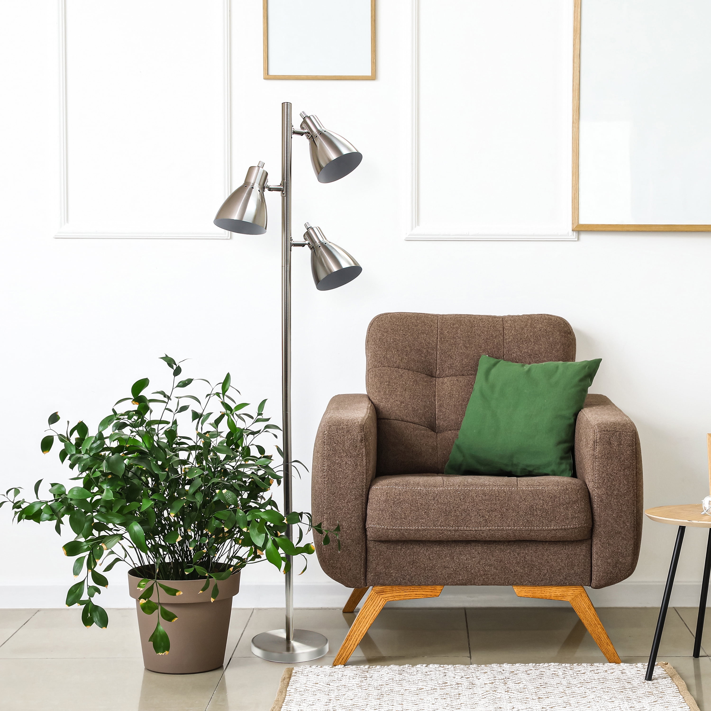 Creekwood Home Essentix 64" Tall Traditional 3 Light Metal Tree Floor Lamp with Metal Adjustable Spotlight Shades for Living Room, Bedroom, Entryway, Hallway, Office, Dorm, Brushed Nickel - Image 6