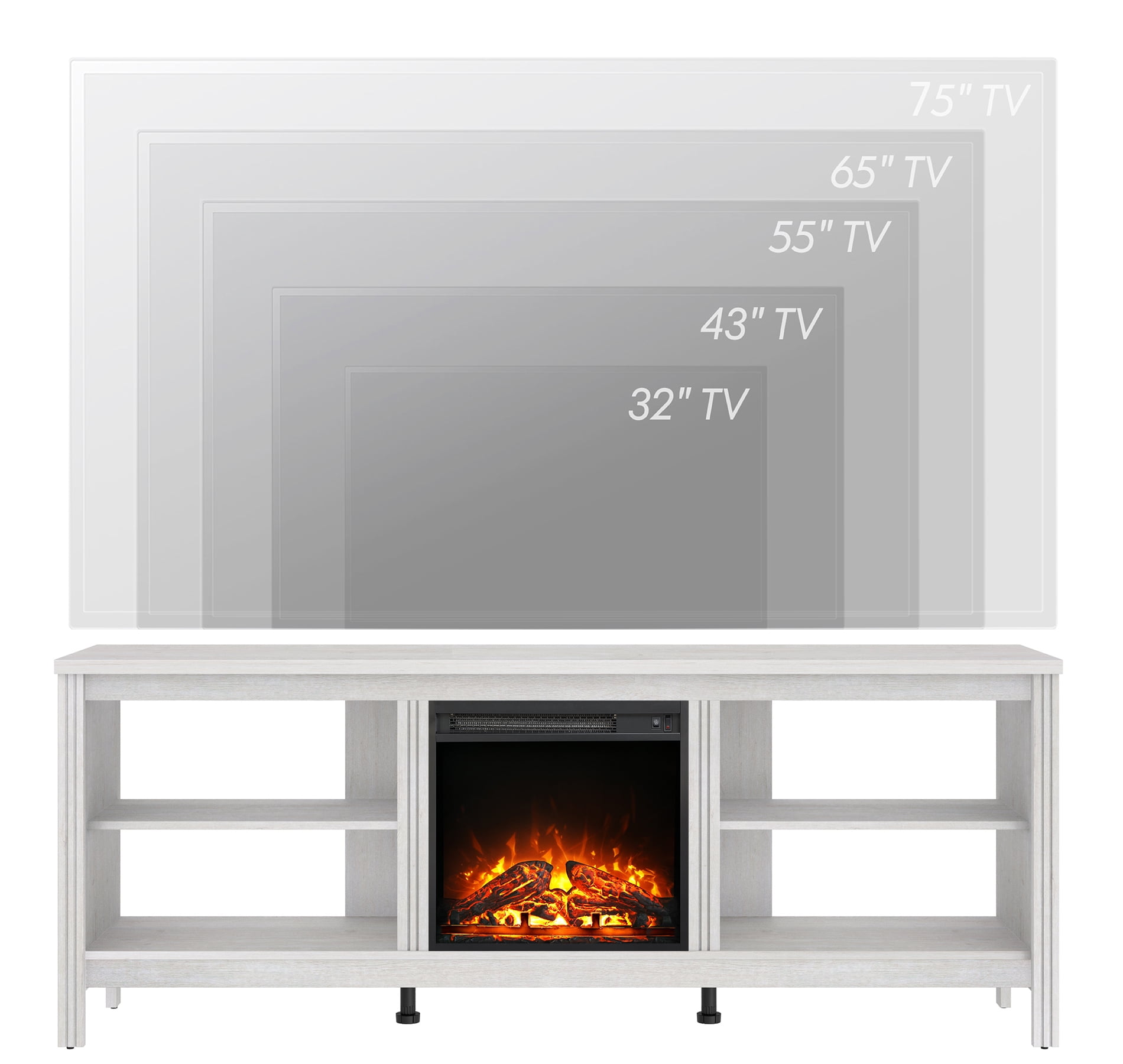 Fireplace TV Stand for 75 inch TV, White Entertainment Center with 6 Storage Cabinets for Living Room,Bedroom - Image 3