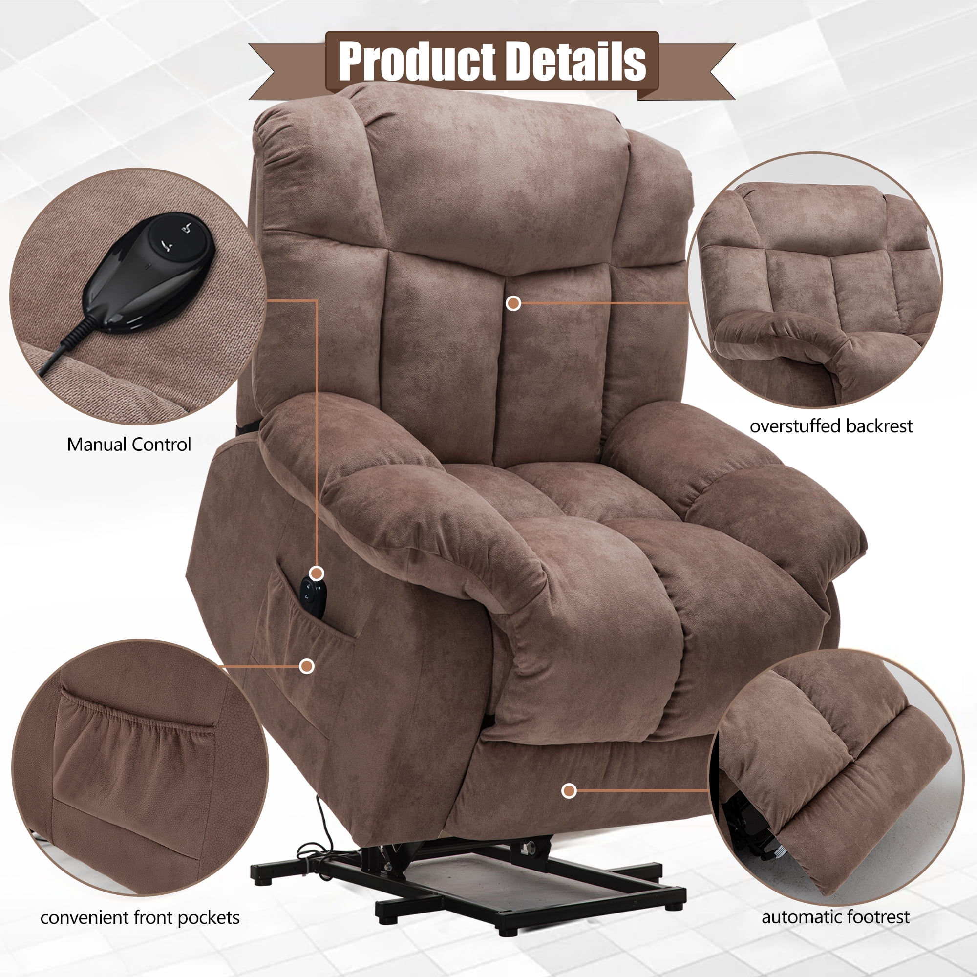 Large Power Lift Recliner Chair for Elderly, Overstuffed Wide Recliners for Adults, Heavy Duty Recliner Sofa and Safety Motion Reclining Mechanism,300lb Capacity,Camel - Image 2
