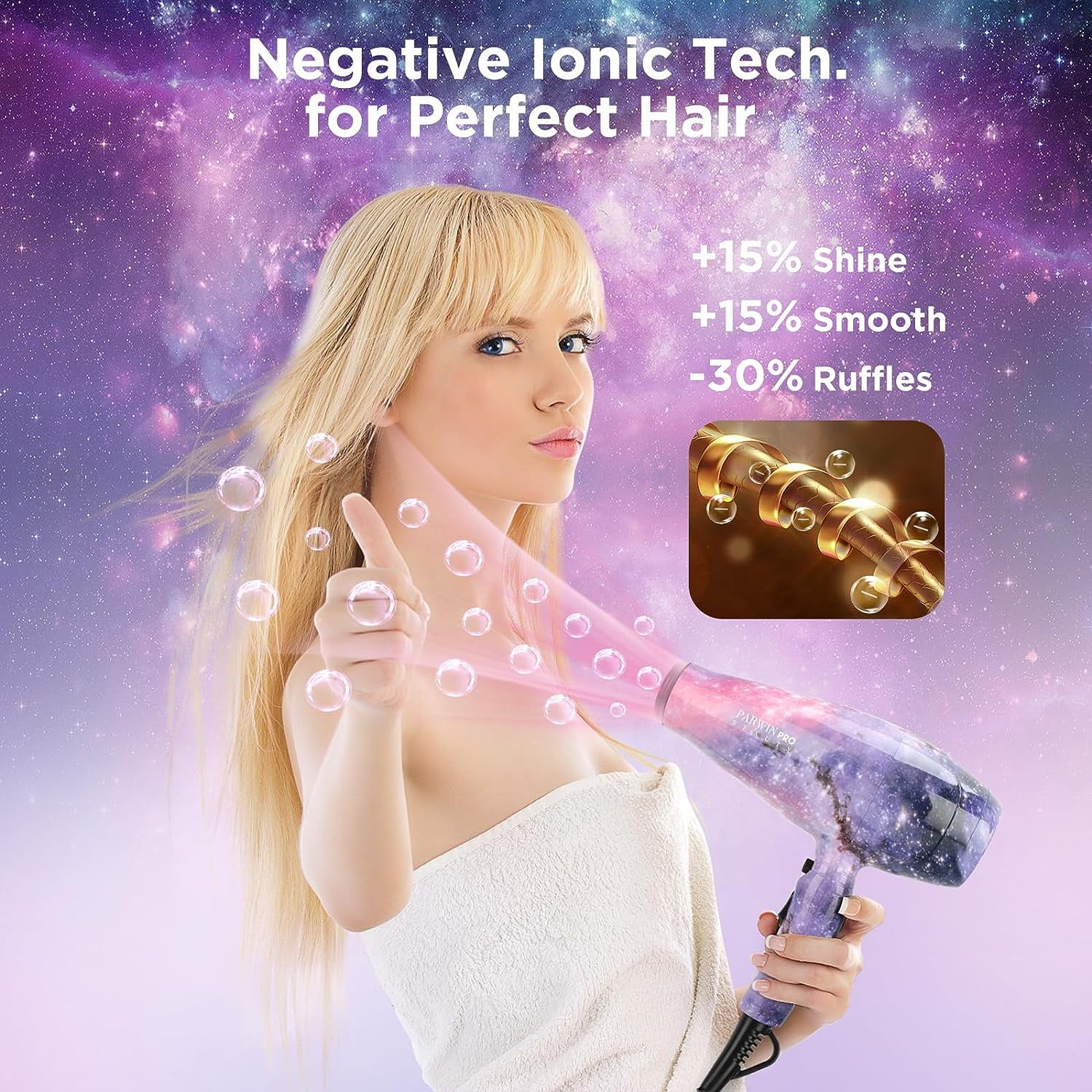 PARWIN PRO BEAUTY Titanium Hair Dryer Straightener Cone Curling Iron Combo | 1875W Power | Starry Color Upgraded model | Perfect Gift Styling Set - Image 8