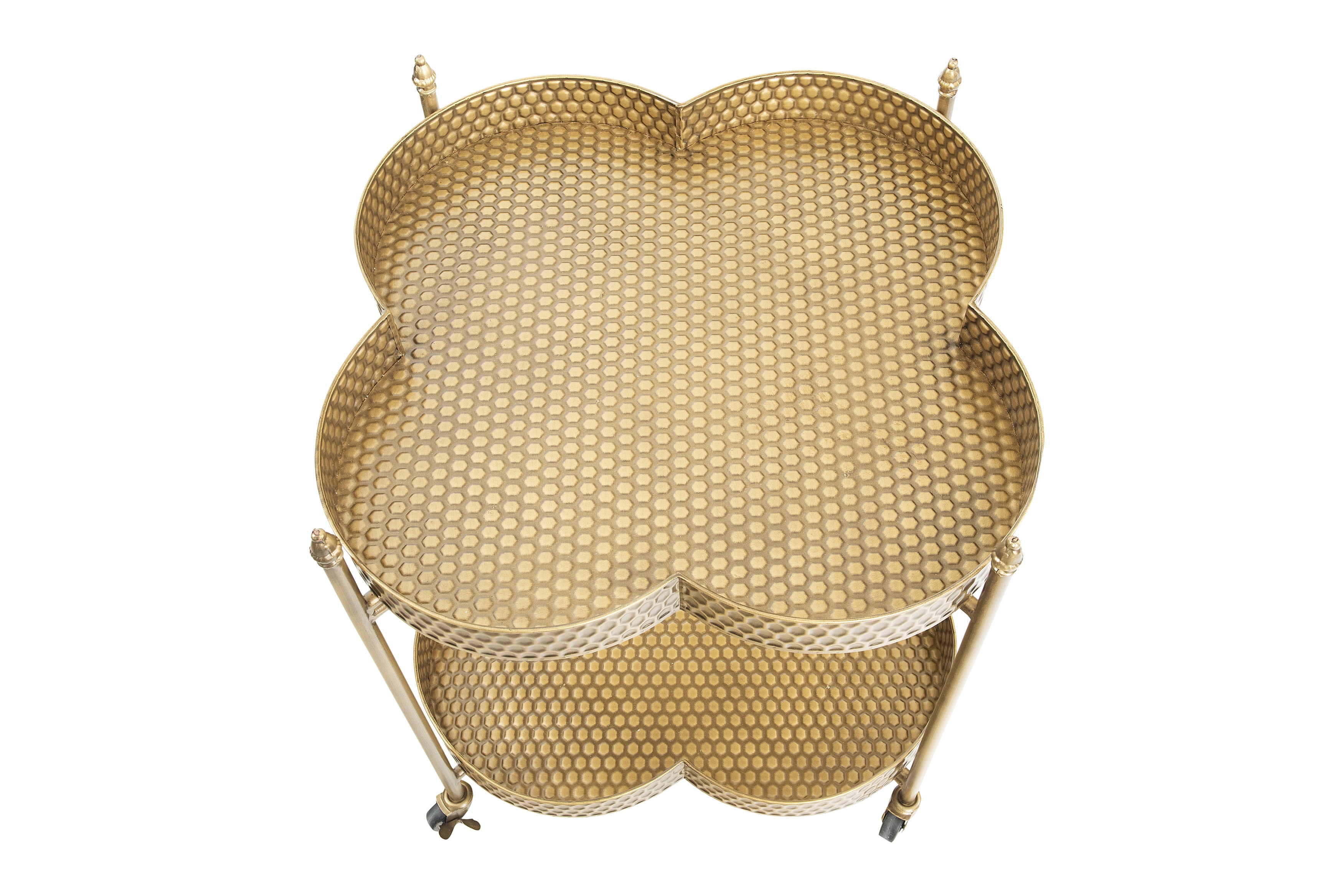 Creative Co-Op Metal 2-Tier Clover Shaped Bar Cart on Caster Wheels - Image 3