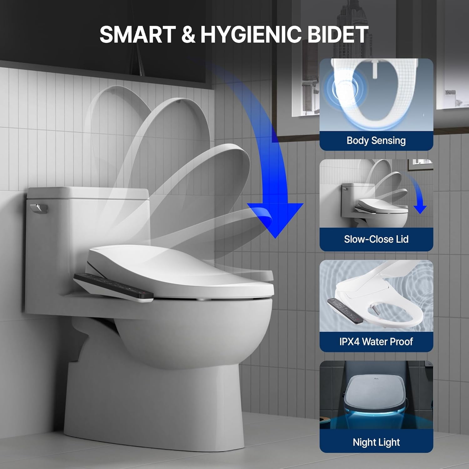 Inus N32 Electric Heated Bidet Toilet Seat Elongated, Warm Water, Smart Heated Water Luxury Bidet Toilet Seat with Night Light, Air Dryer, Self Cleaning, Tankless, Smart Touch Panel & Temp Control - Image 7