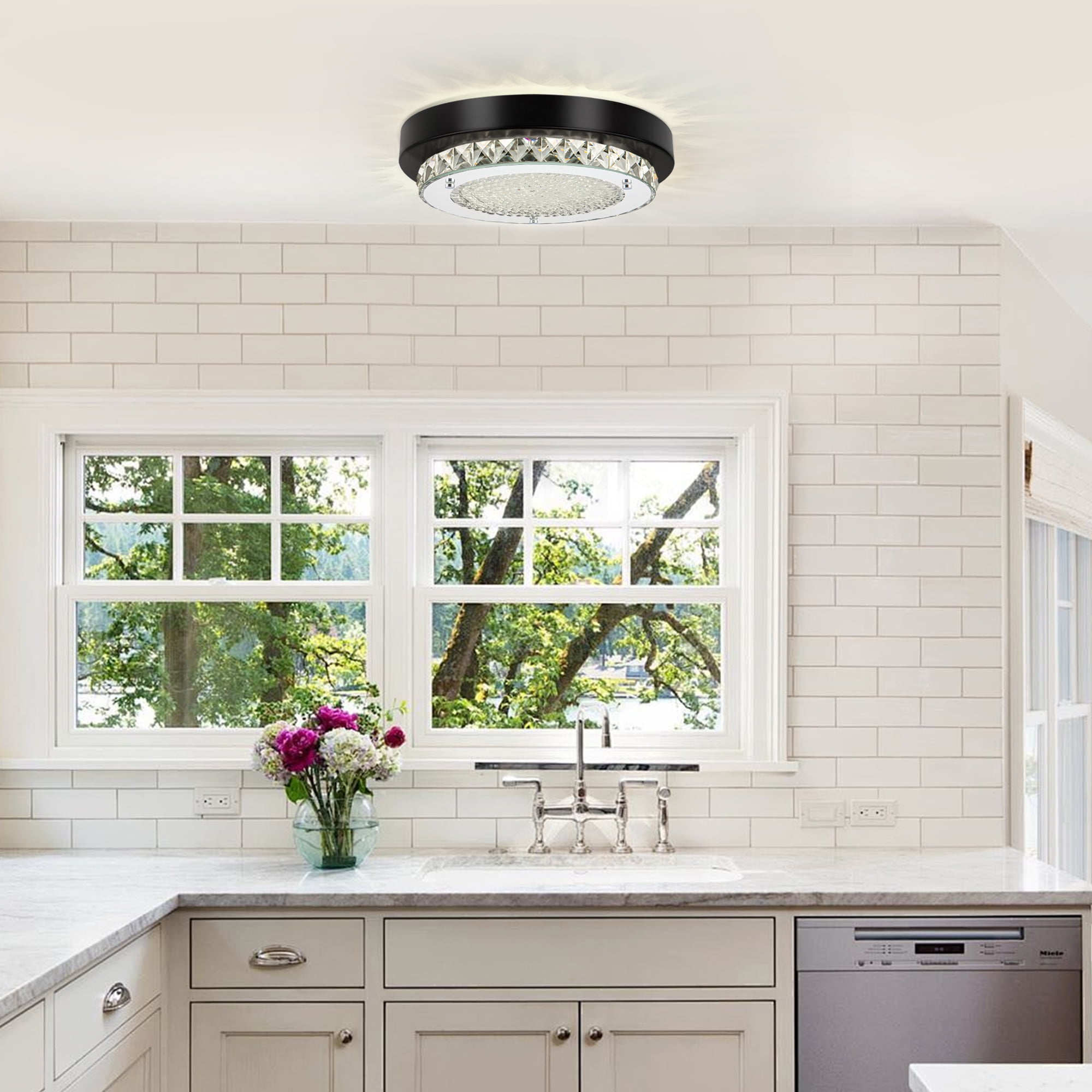 Uznhty Black Ceiling Light Fixture 9.8 Inch Crystal Ceiling Light LED Kitchen Lighting Fixtures Ceiling for Hallway Laundry Room 4000K Dimmable 12W - Image 8