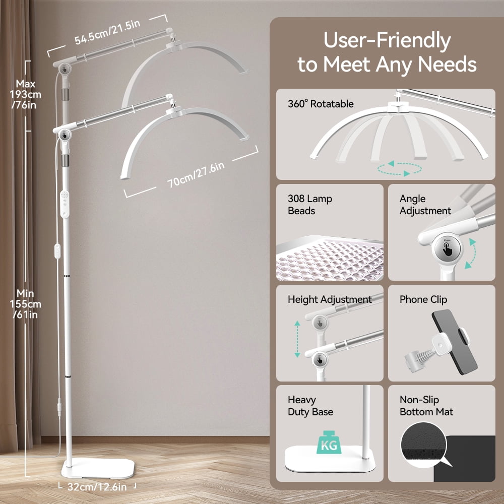Lash Light, SINGES Floor Lash Lamp for Eyelash Tech,Dimmable Height Half-Moon Light for Eyelash Tattoo Skincare - Image 9