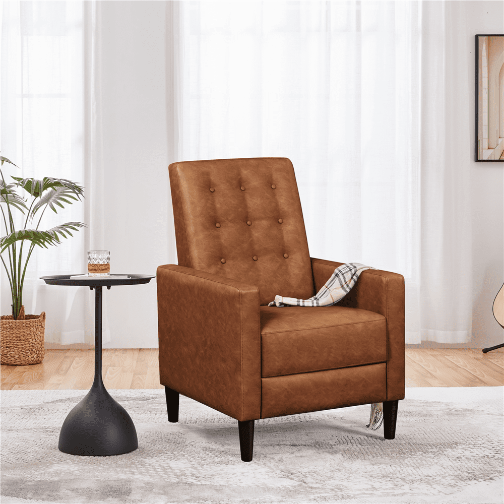 Renwick Mid-Century Modern Faux Leather Recliner for Living Room, Brown - Image 4