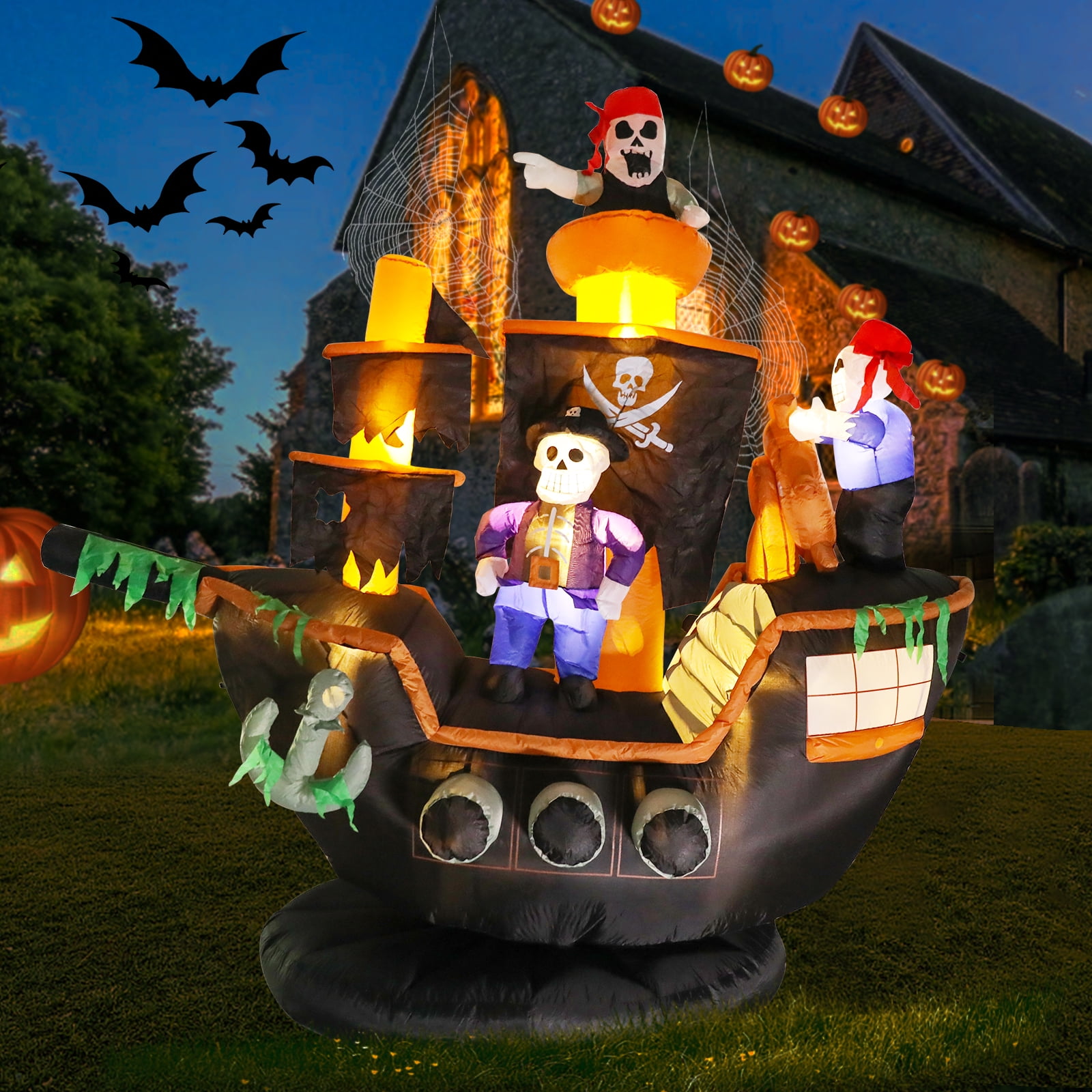 7 FT Halloween Inflatable Skeletons Ghosts on Pirate Ship Lights Decor Outdoor Indoor Holiday Decorations, Blow up Lighted Yard Decor, Giant Lawn Inflatables Home Family Outside Decor - Image 6