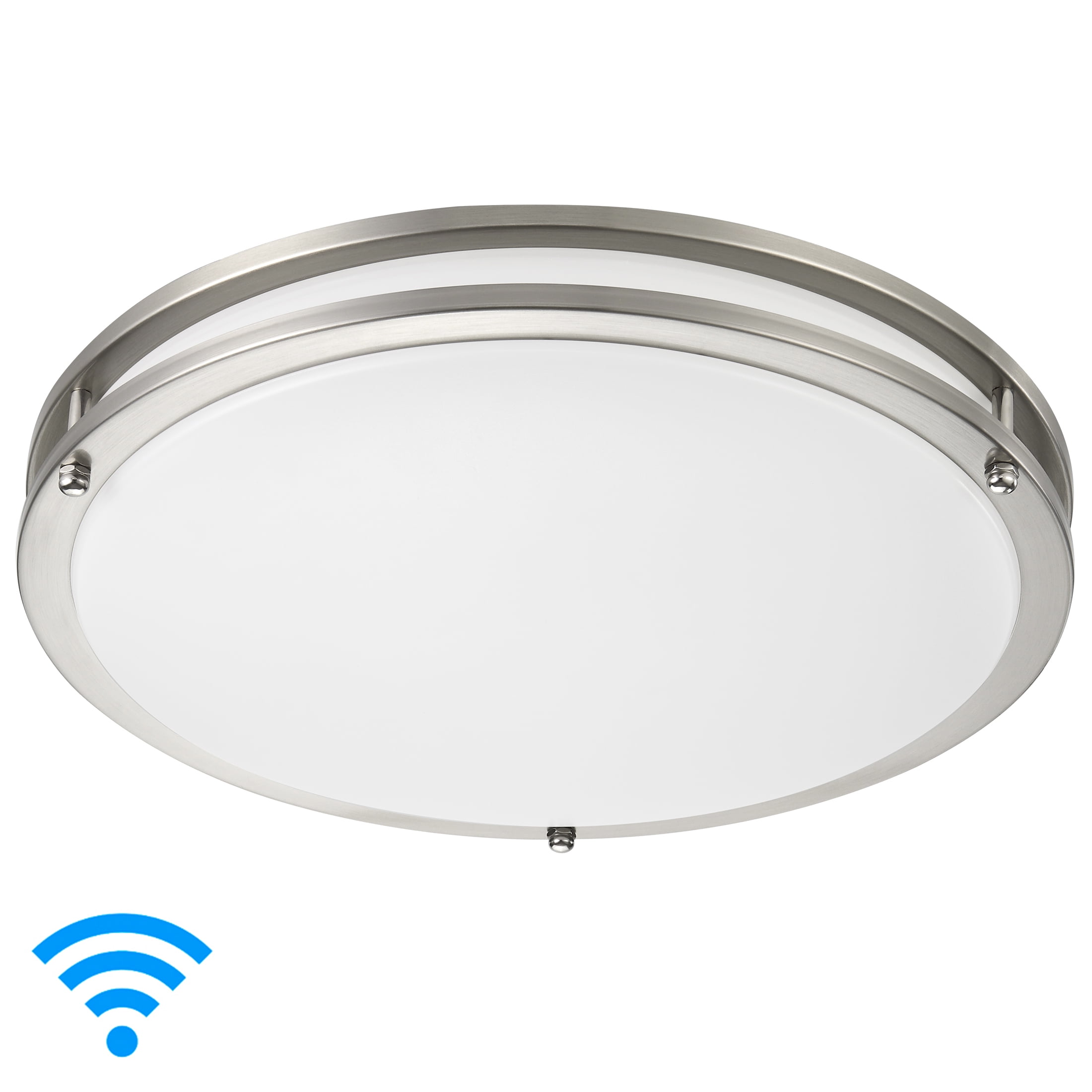 Maxxima Luvoni 14 in. Smart WiFi LED Ceiling Light - Dual Ring Satin Nickel 1600 Lumens Dimmable Flush Mount, CCT Selectable 2700K-6000K, Google Assistant and Alexa Compatible for Living Room Lighting - Image 5