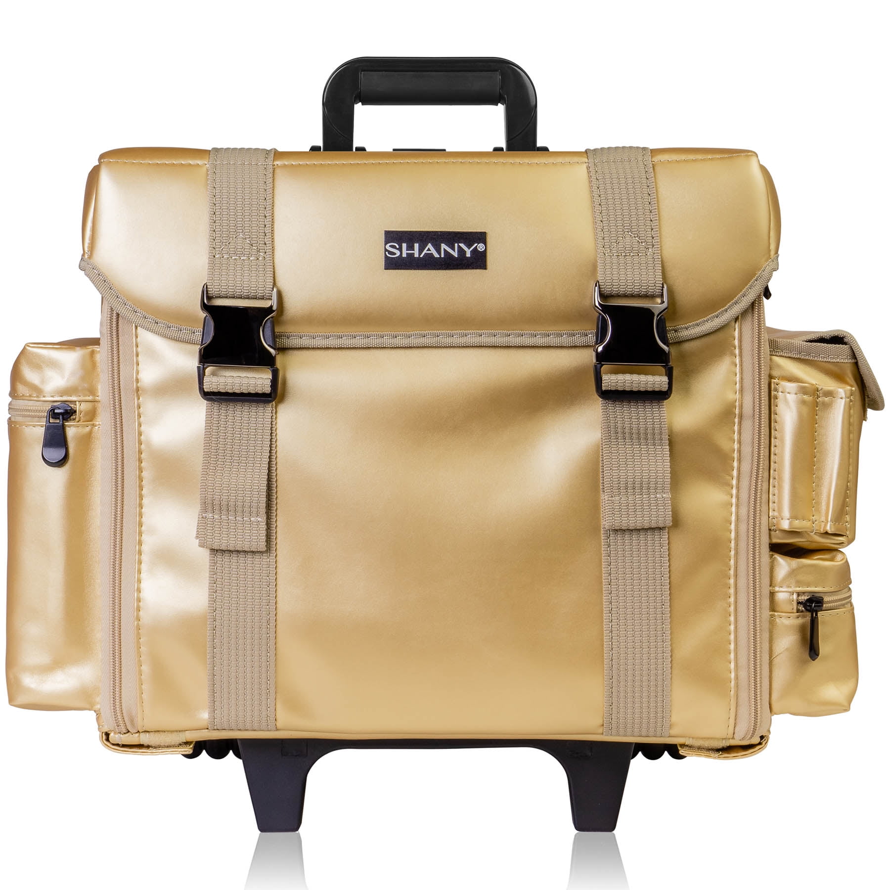 SHANY Makeup Artist Soft Rolling Trolley Cosmetic Case with Free Set of Mesh Bag Makeup Organizer - Travel Rolling Makeup Bag - Gold Medal - Image 4