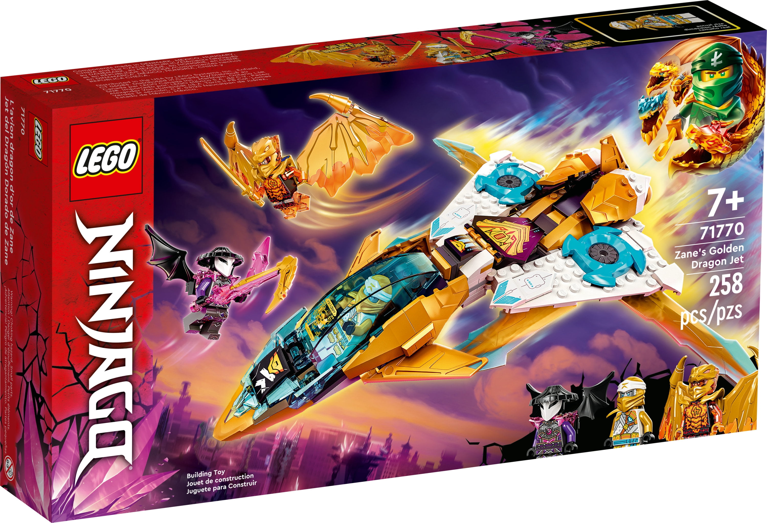 LEGO NINJAGO Zane's Golden Dragon Jet, 71770 Toy Plane Set, Birthday Gift Idea for Kids, Boys and Girls 7 Plus Years Old with Cole & Zane Minifigures - Image 4