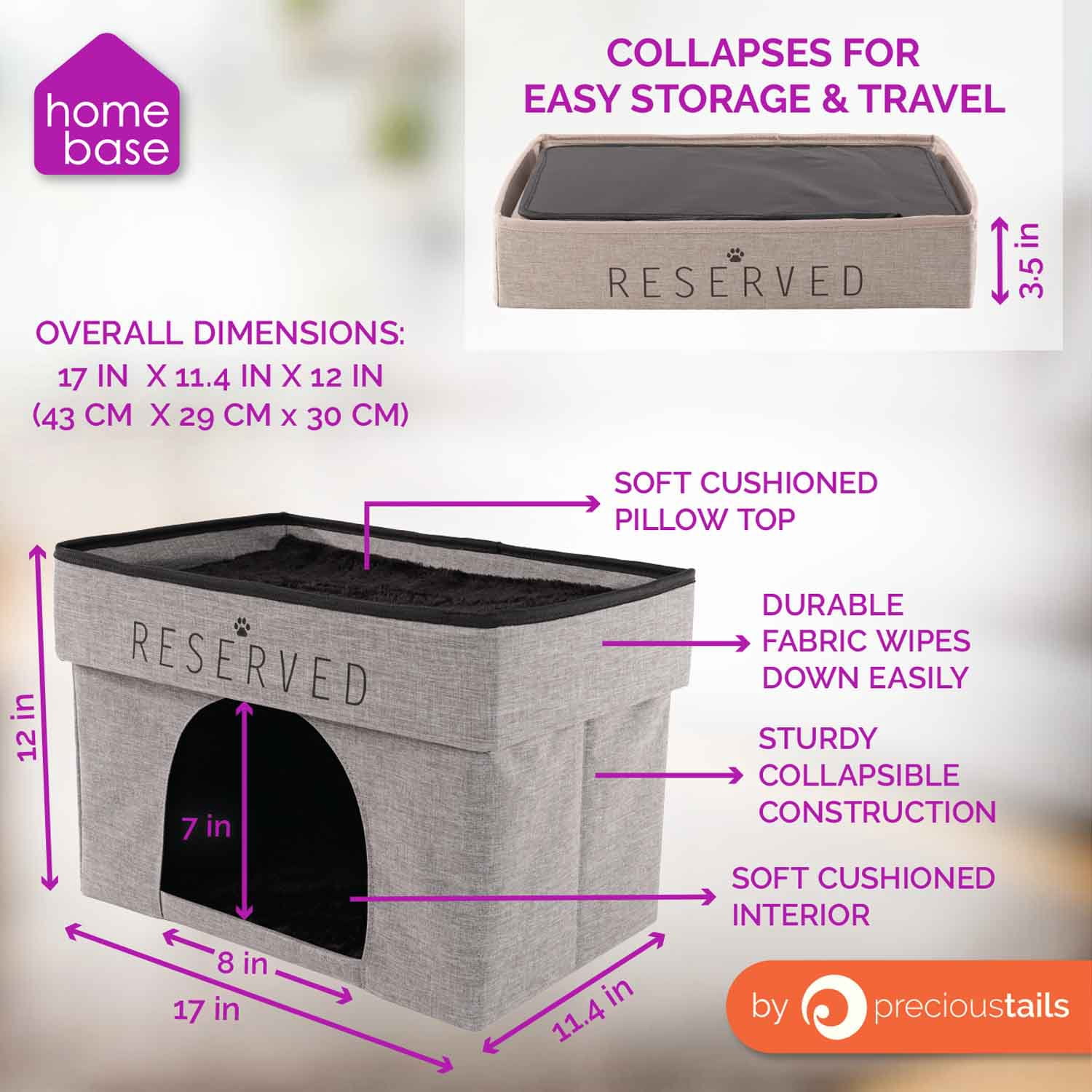 Precious Tails HomeBase Rectangular 2-Tier Collapsible Pet Cat Cave Bed, Item Weight 4 lb - Image 6