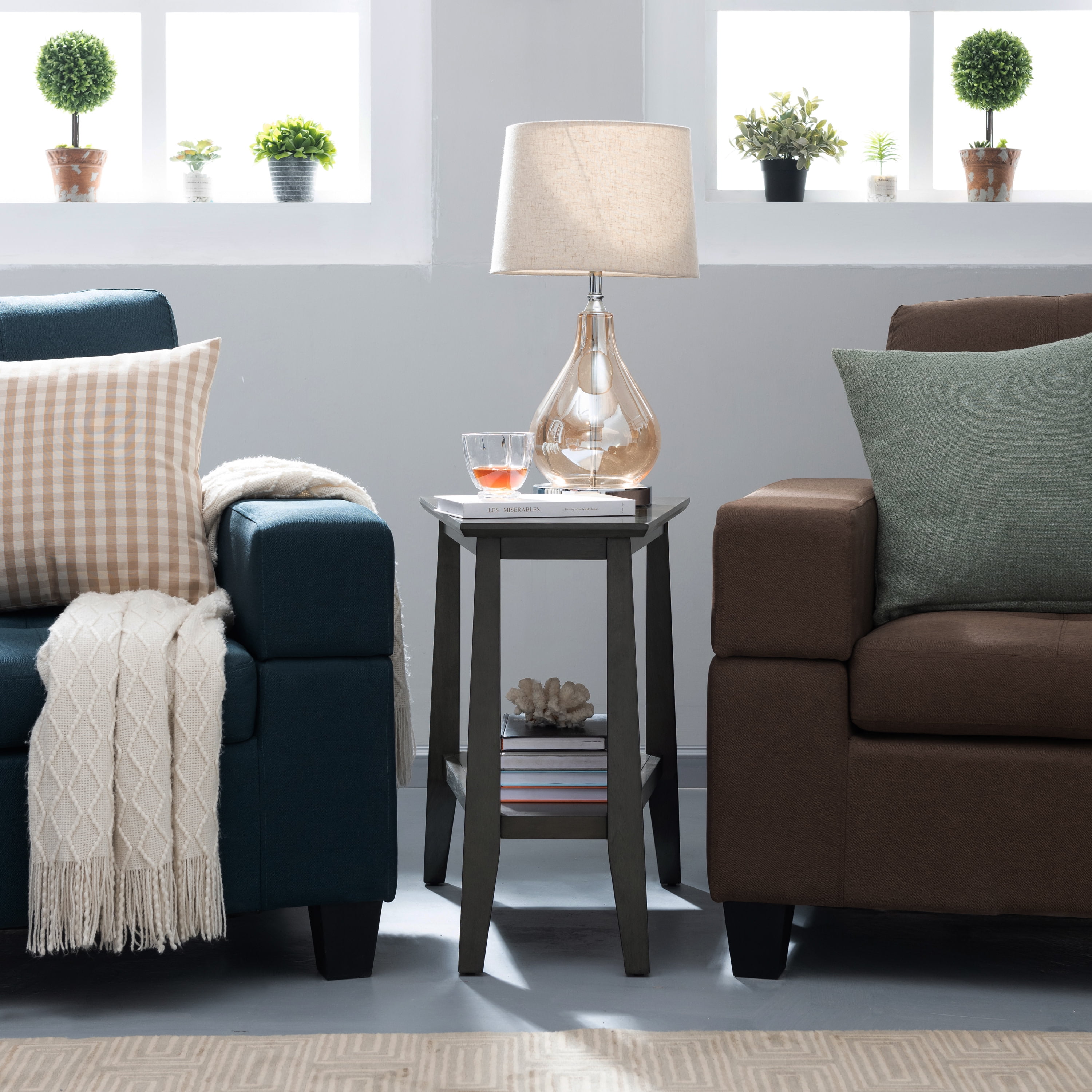 Leick Home 10402-GR Delton Recliner Wedge Side Table with Shelf, Smoke Gray - Image 12