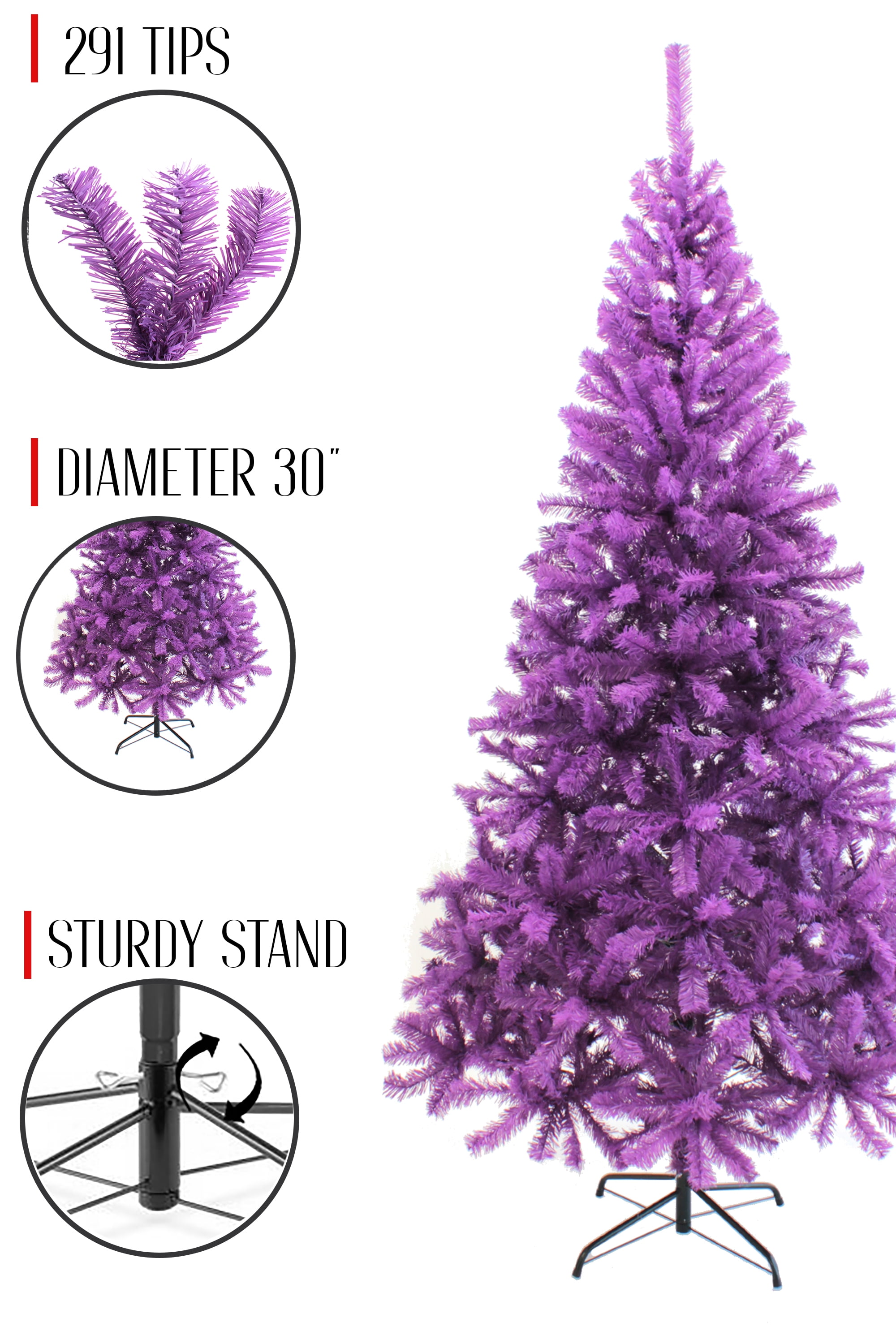 Perfect Holiday 4ft Canadian Pine Christmas Tree, 291 pvc branch tips with Metal Stand, Purple - Image 2