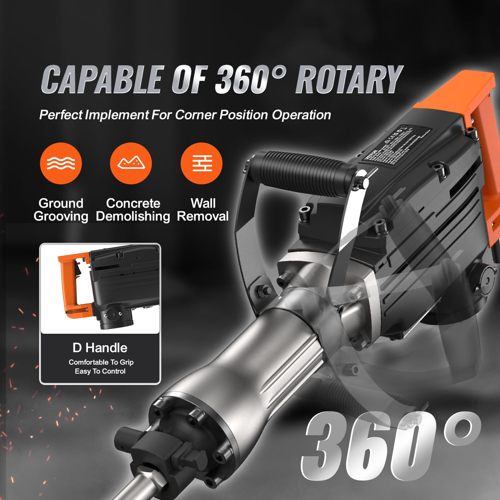 BENTISM Demolition Jack Hammer Concrete Breaker 2200W Electric Hammer 4 Chisel Bits - Image 8