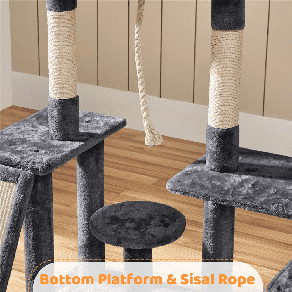 Alden Design Multilevel Plush Cat Tree Activity Tower Play Center with Sisal Scratching Posts, Dark Gray - Image 9