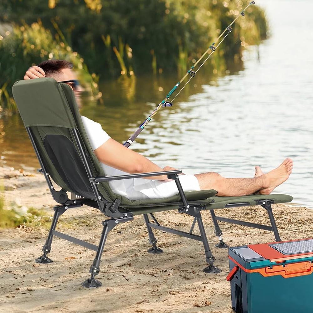 Oversized Fishing Chair Heavy Duty Support 440 LBS, 160° Freely Adjustable Reclining Folding Chairs, Lounge Travel Outdoor Seat with High Back for Fishing Camping or Leisure - Image 5