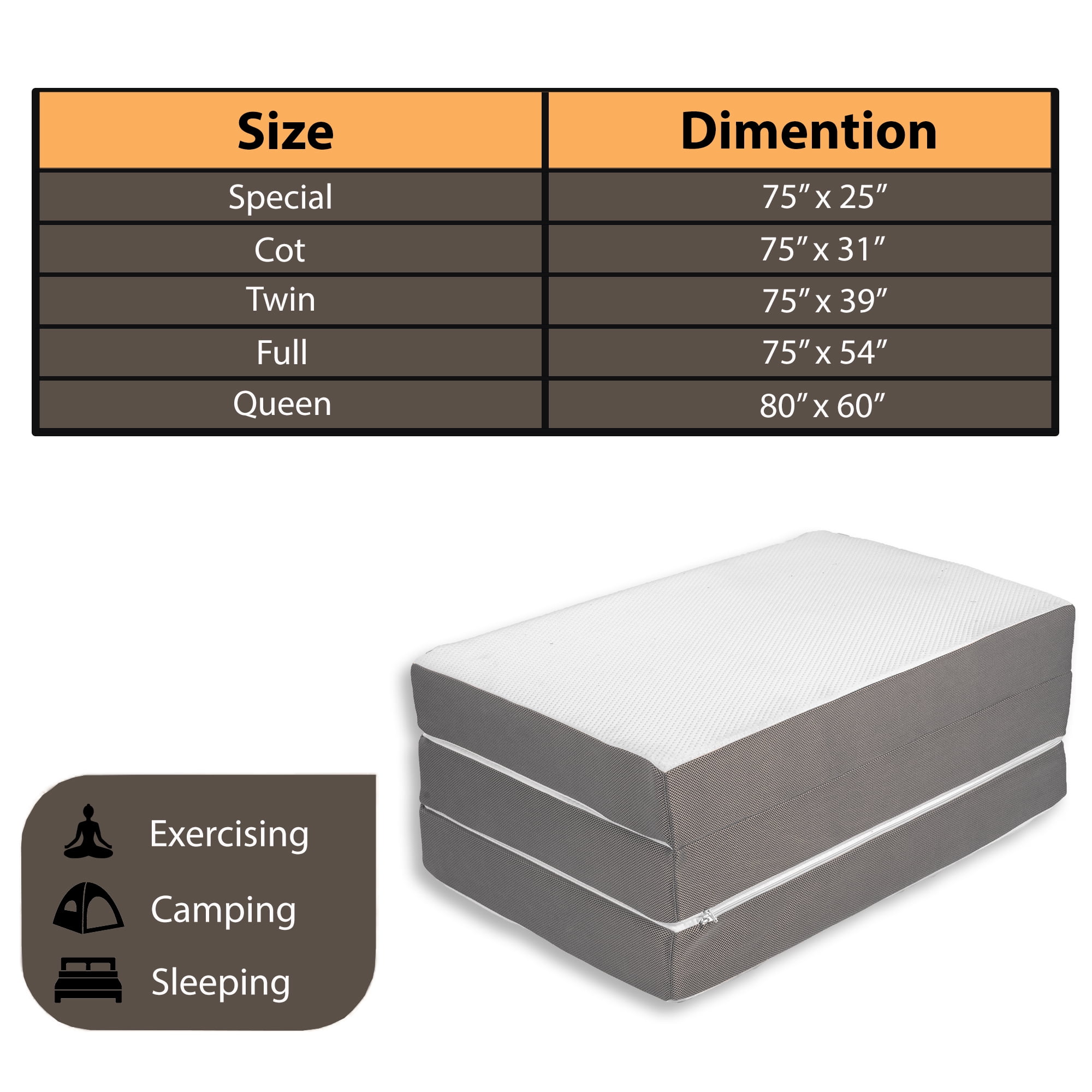 Continental Sleep, 5" Tri-Folding Gel Memory Foam Portable Floor Mattress, Breathable Mesh, Ultra Soft, Removable and Washable Cover, Queen, White - Image 8