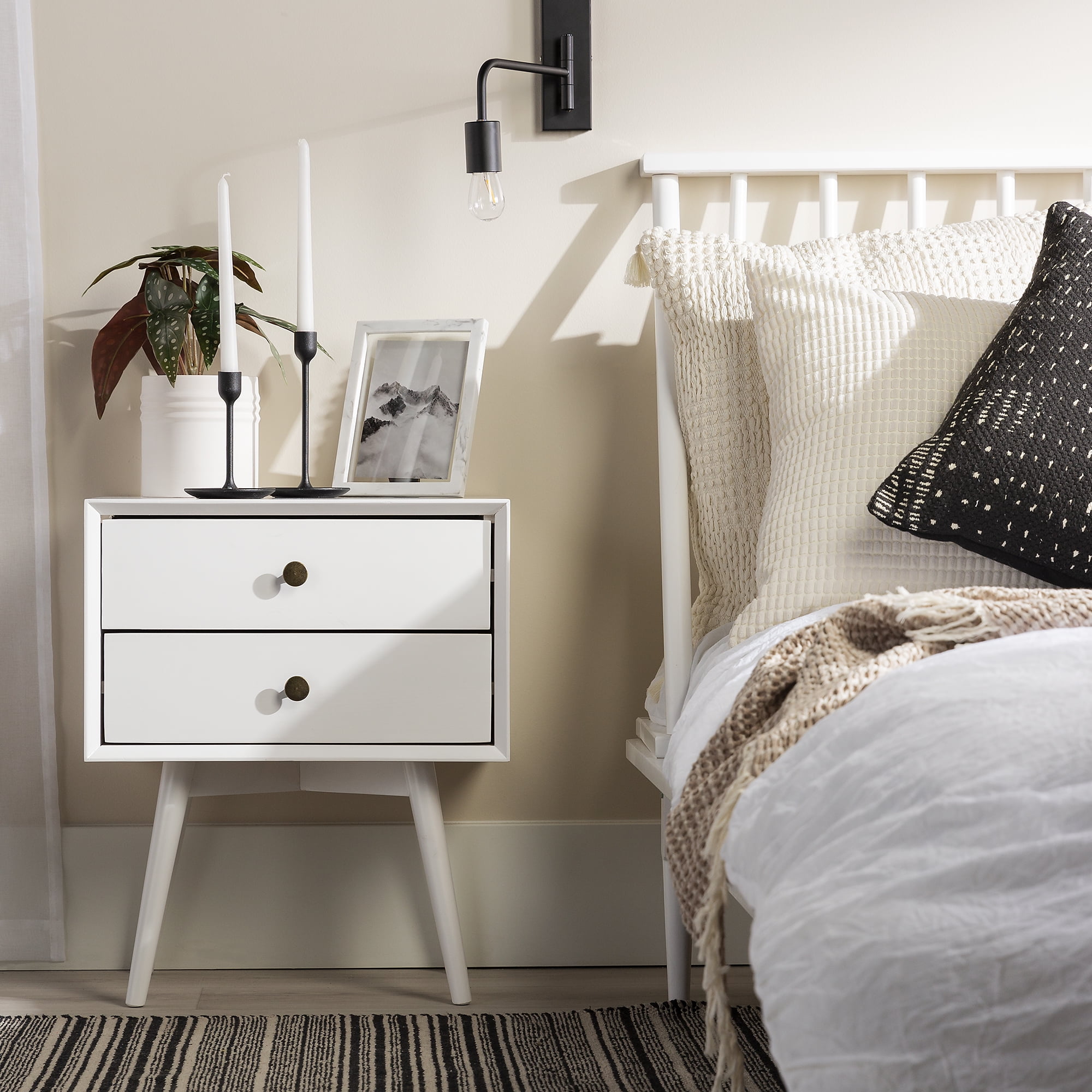 Walker Edison Mid Century Modern 2 Drawer Nightstand, White - Image 12