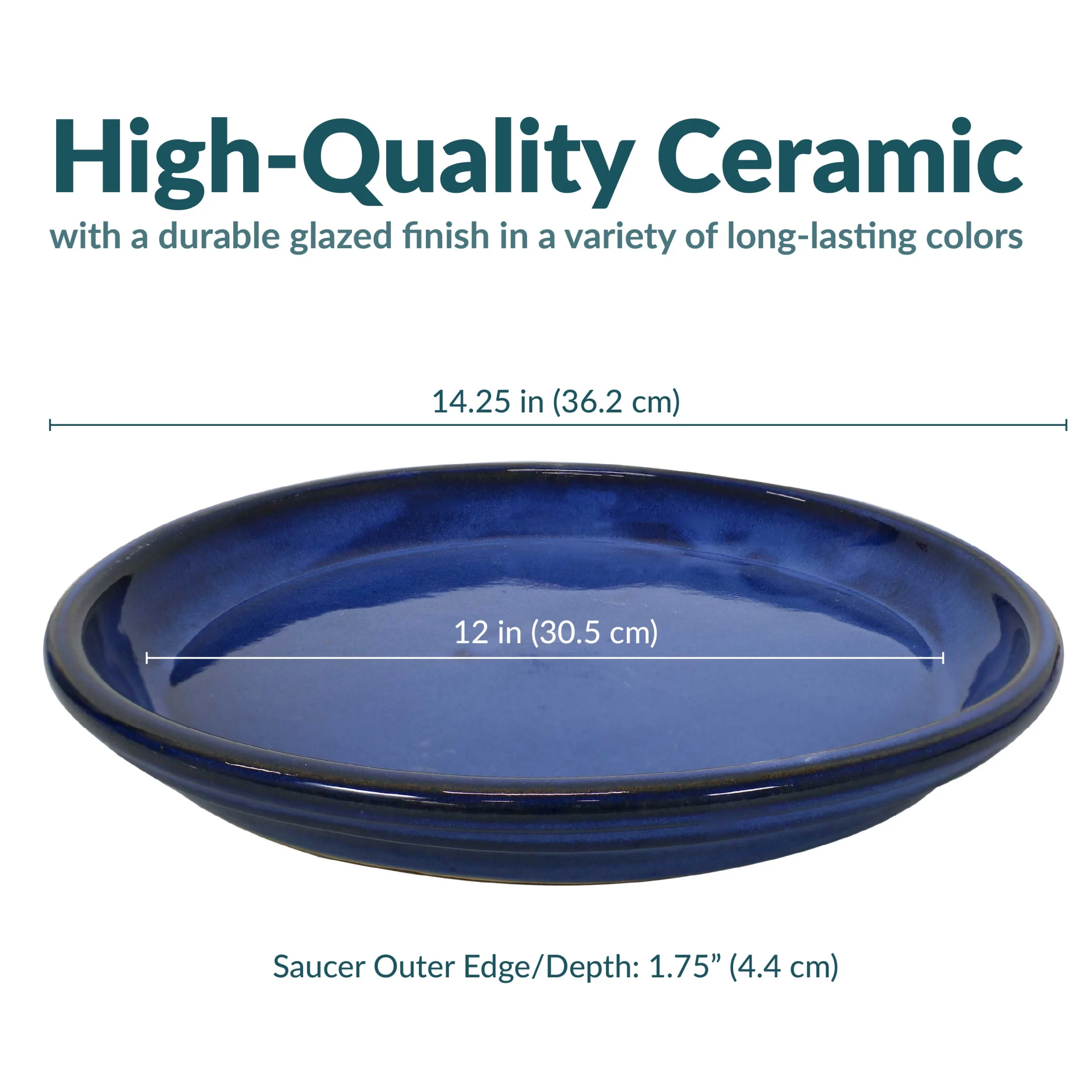 Sunnydaze 14.25" Round Imperial Blue Ceramic Outdoor Flower Pot Saucer 2-Count - Image 2