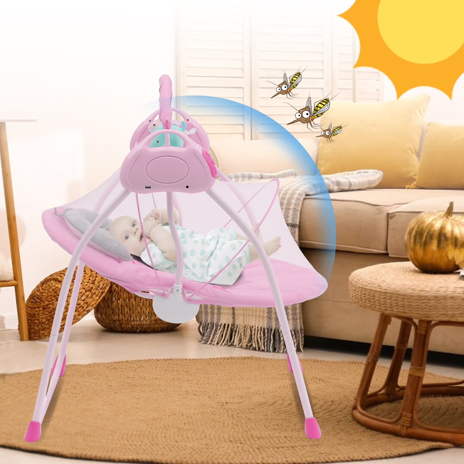 YANAOFFE Electric Baby Swing for Infant Bluetooth Swing with Music,Remote Control,4 Speeds, Pink - Image 9