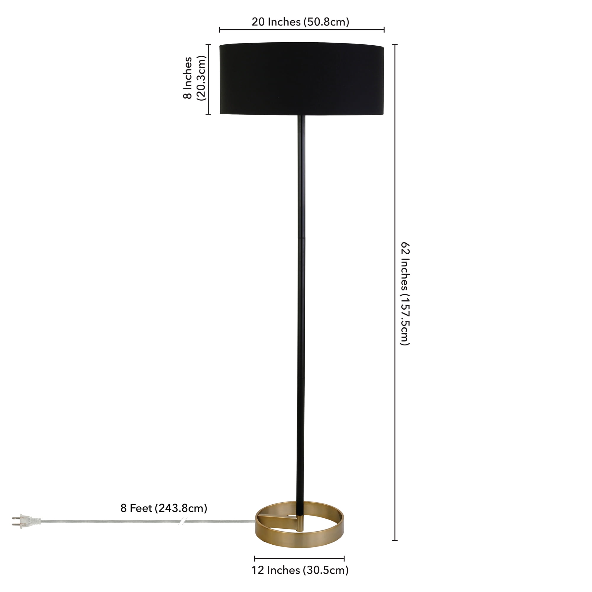 Henn&Hart 20" Matte Black/Brass Metal/Fabric Floor Lamp - Image 5