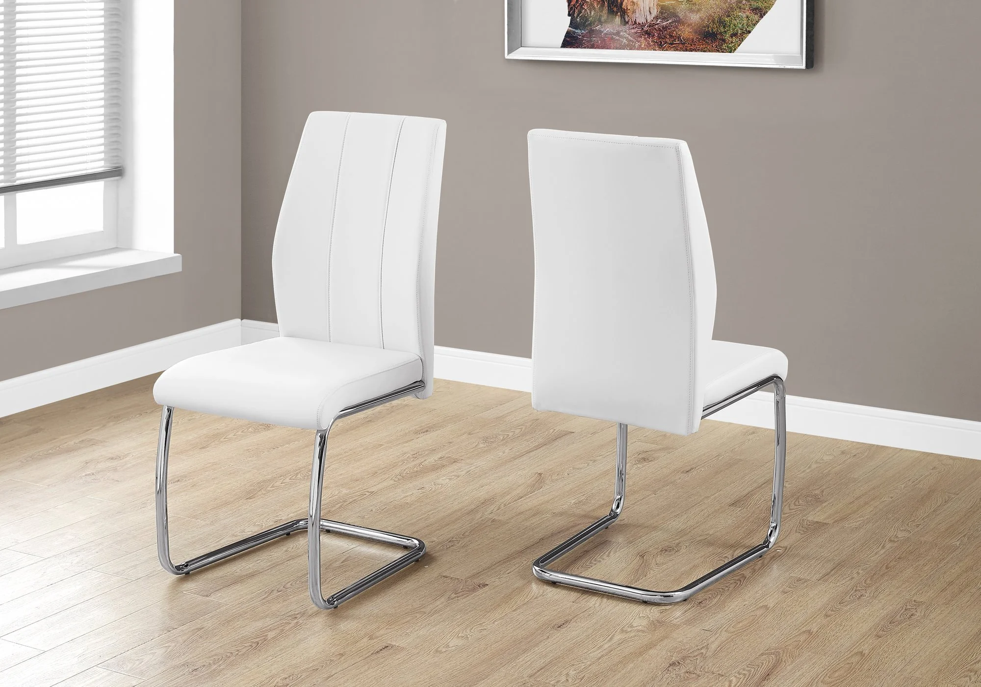 Dining Chair, Set Of 2, Side, Upholstered, Kitchen, Dining Room, Pu Leather Look, Metal, White, Chrome, Contemporary, Modern - Image 5