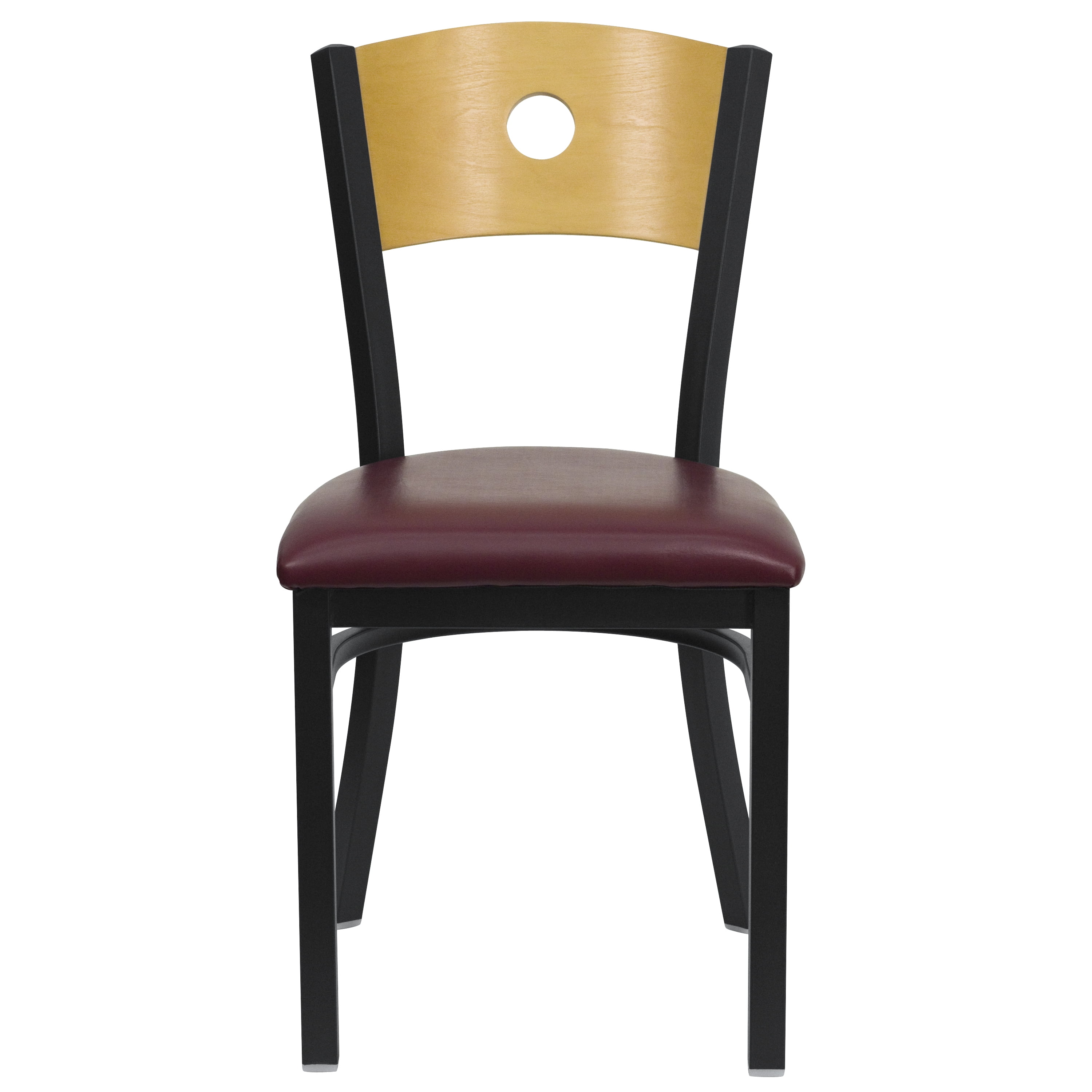 Flash Furniture 2 Pk. HERCULES Series Black Circle Back Metal Restaurant Chair - Natural Wood Back, Burgundy Vinyl Seat - Image 7