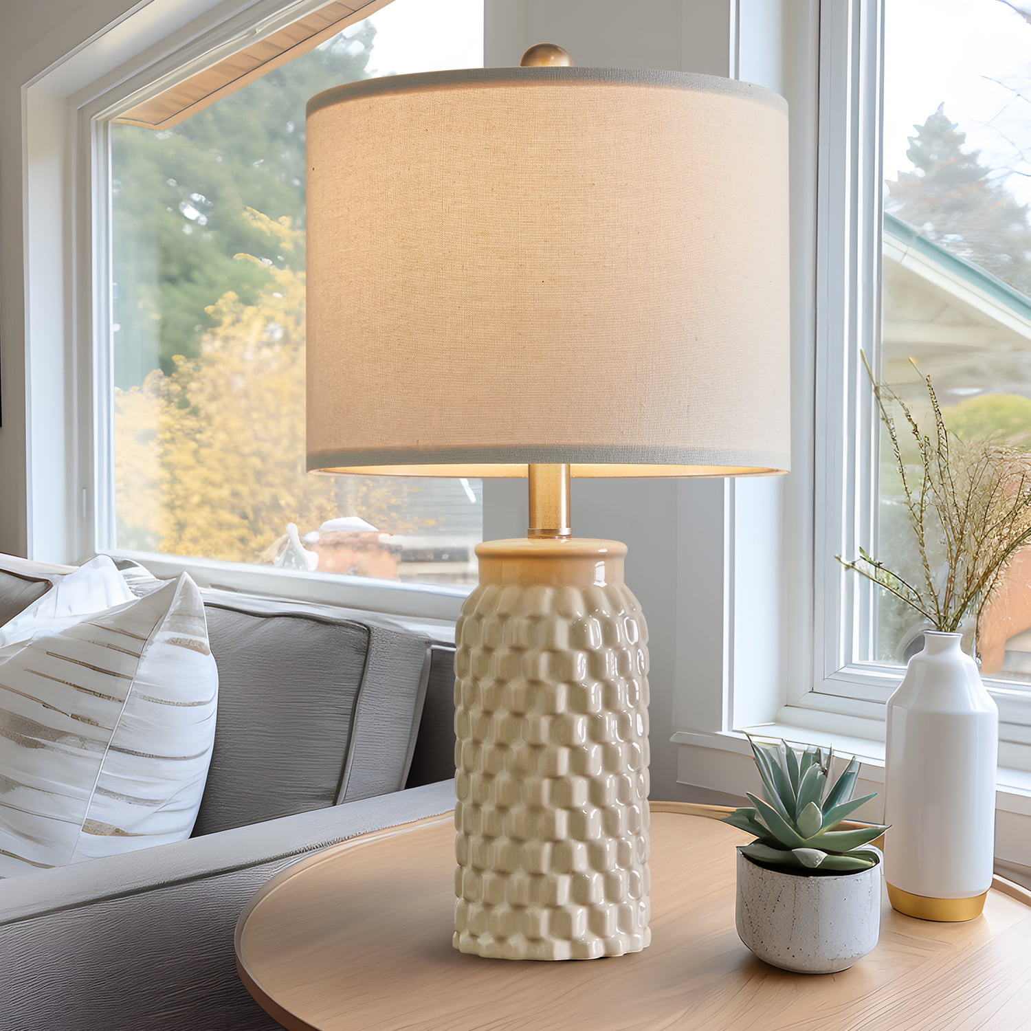 Oneach Farmhouse Ceramic Table Lamp Set of 2 for Living Room Bedroom 20.5" Modern Bedside Nightstand Lamps - Image 7