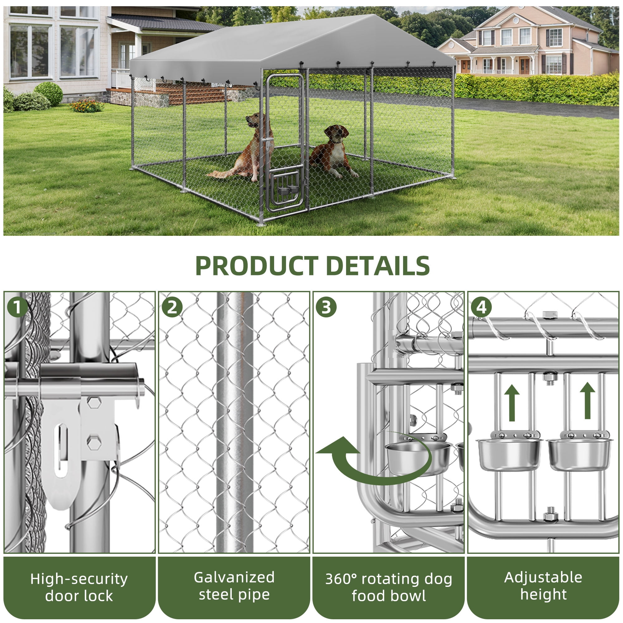 Uforic 10'x10' Large Outdoor Dog Kennel with Rotating Feeder Bowls, Outdoor Dog Enclosure with Roof, Heavy Duty Dog Kennel for Backyard Farm - Image 9