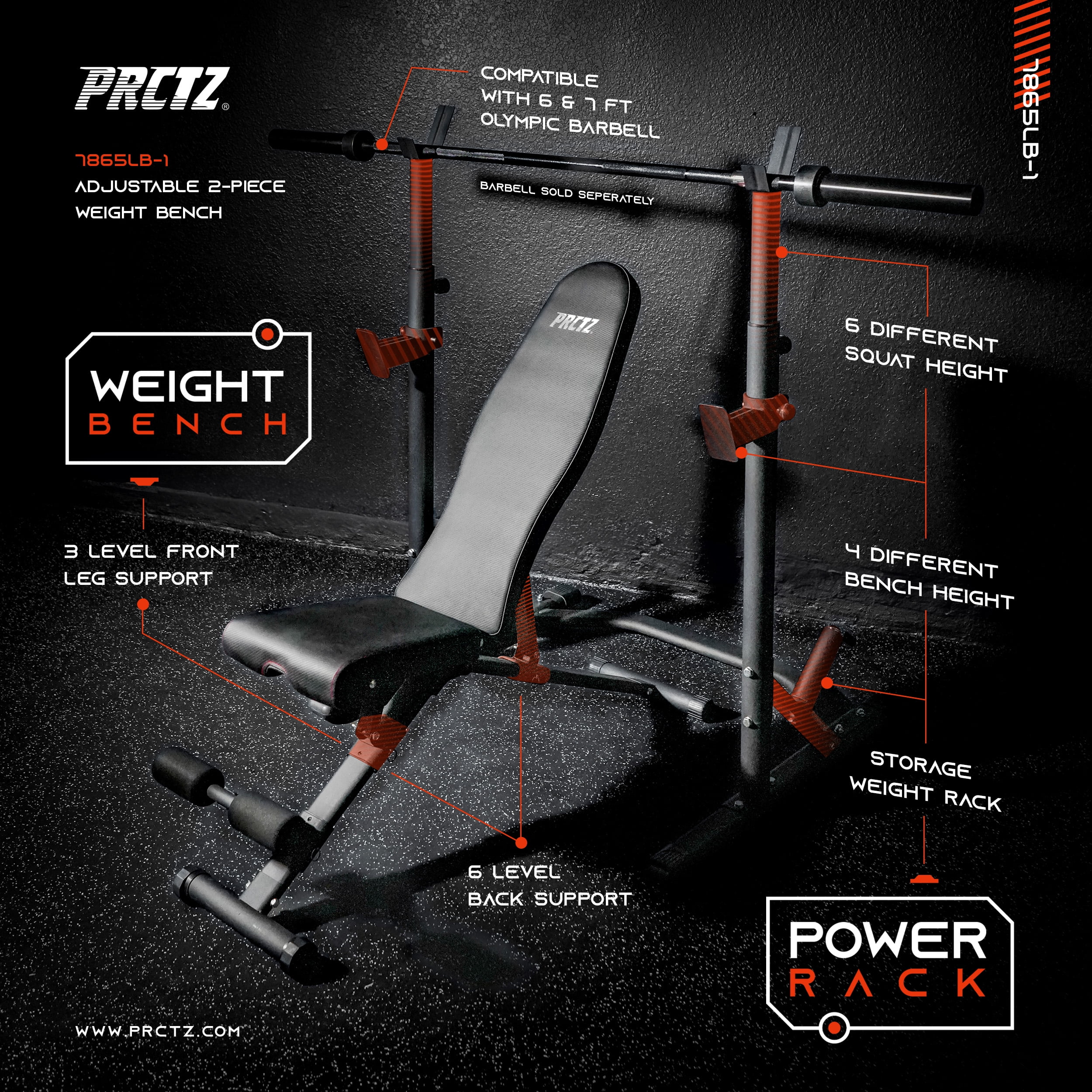 PRCTZ Two-Piece Olympic Weight Bench with Squat Rack, Foldable FID Bench, and Weight Storage - Image 12