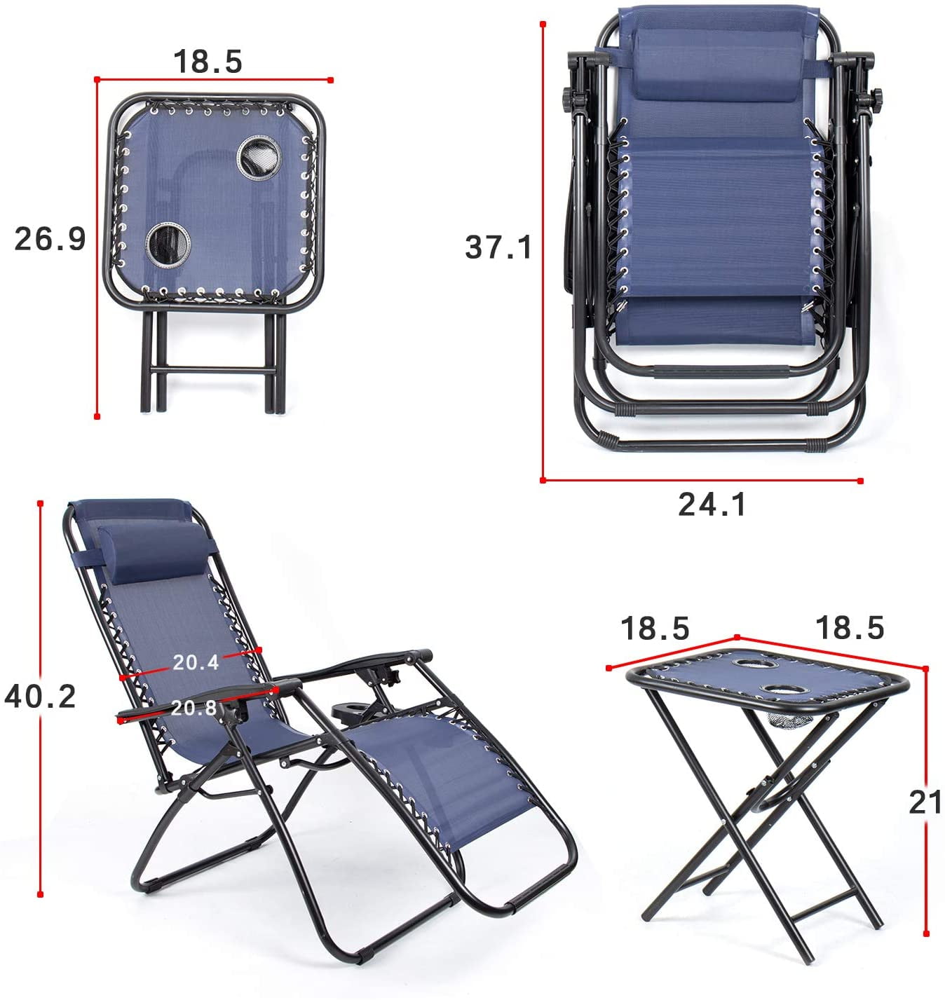 Lacoo Zero Gravity Chair Set with Table and Cup Holders Adjustable Lounge Chair for Poolside, Yard and Patio,Blue - Image 4
