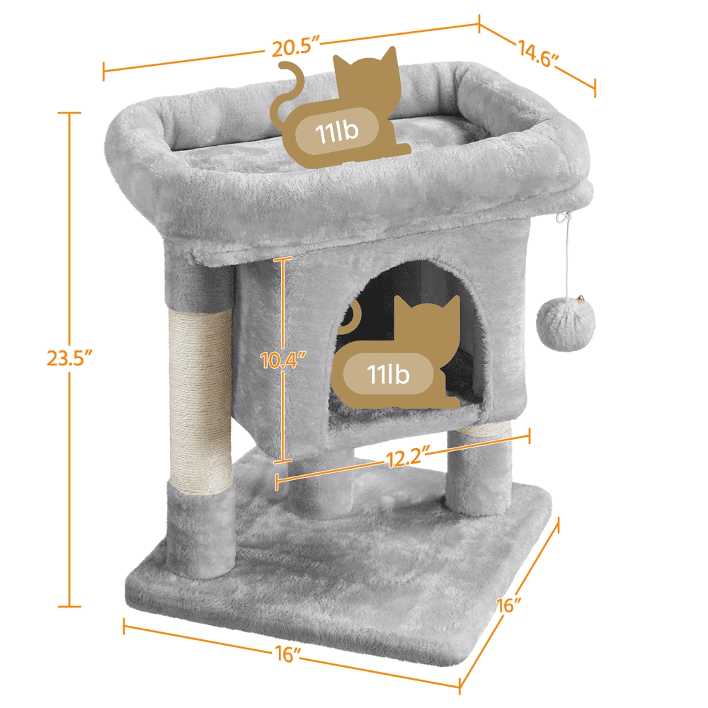 Renwick 2-Level Cat Tree Kitten Condo House with Plush Perch, Light Gray - Image 8