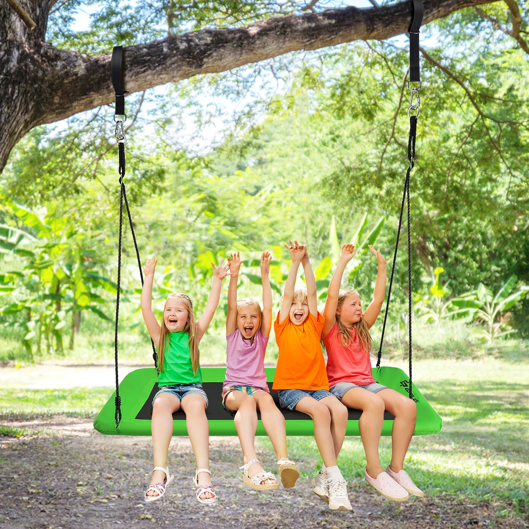 Goplus 700lb Giant 60'' Platform Tree Swing Outdoor w/ 2 Hanging Straps Green - Image 9
