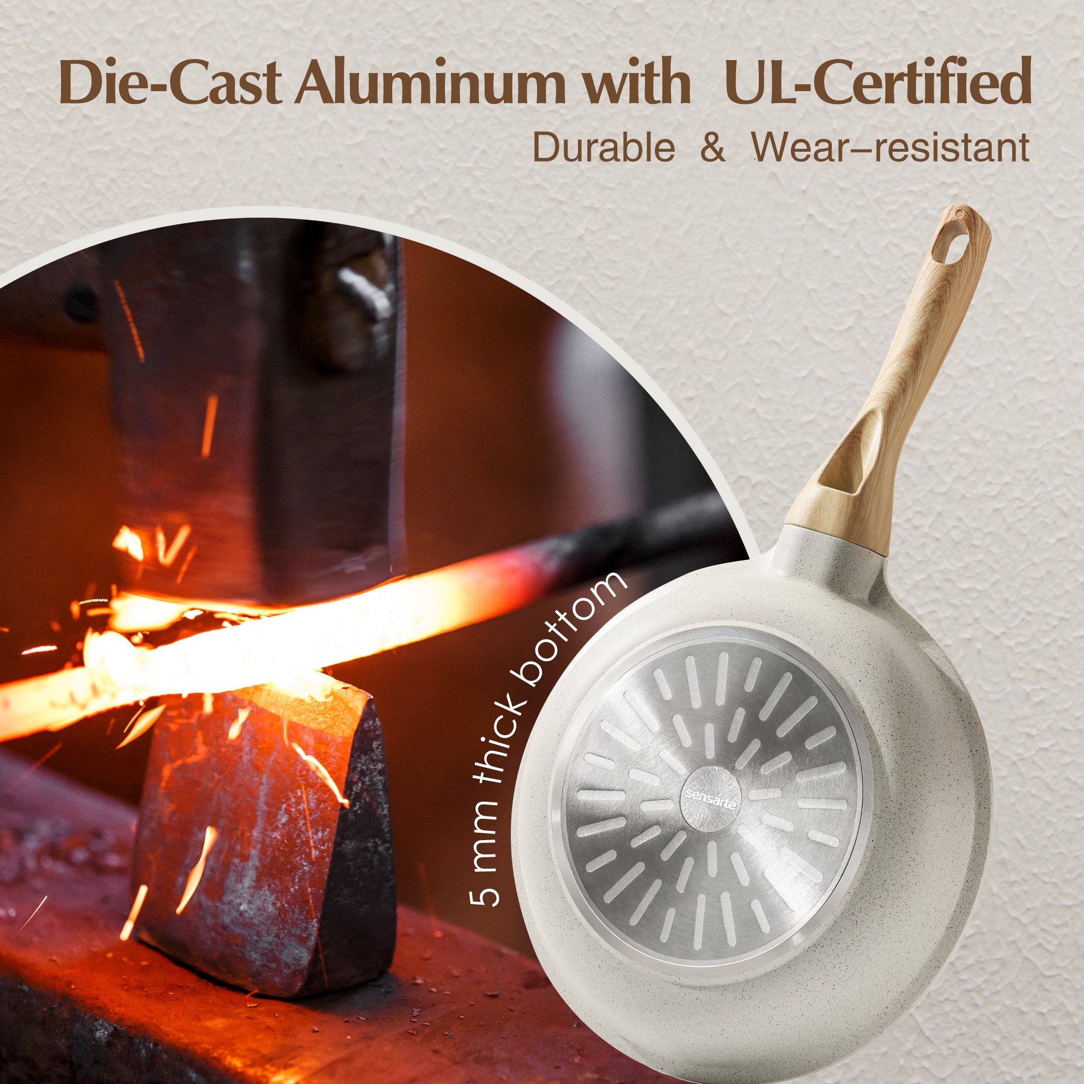 SENSARTE Ceramic Nonstick Pots and Pans Set, 17Pcs Healthy Non Stick Cookware Set with Pots Protectors, Induction Kitchen Cookware Sets White - Image 5