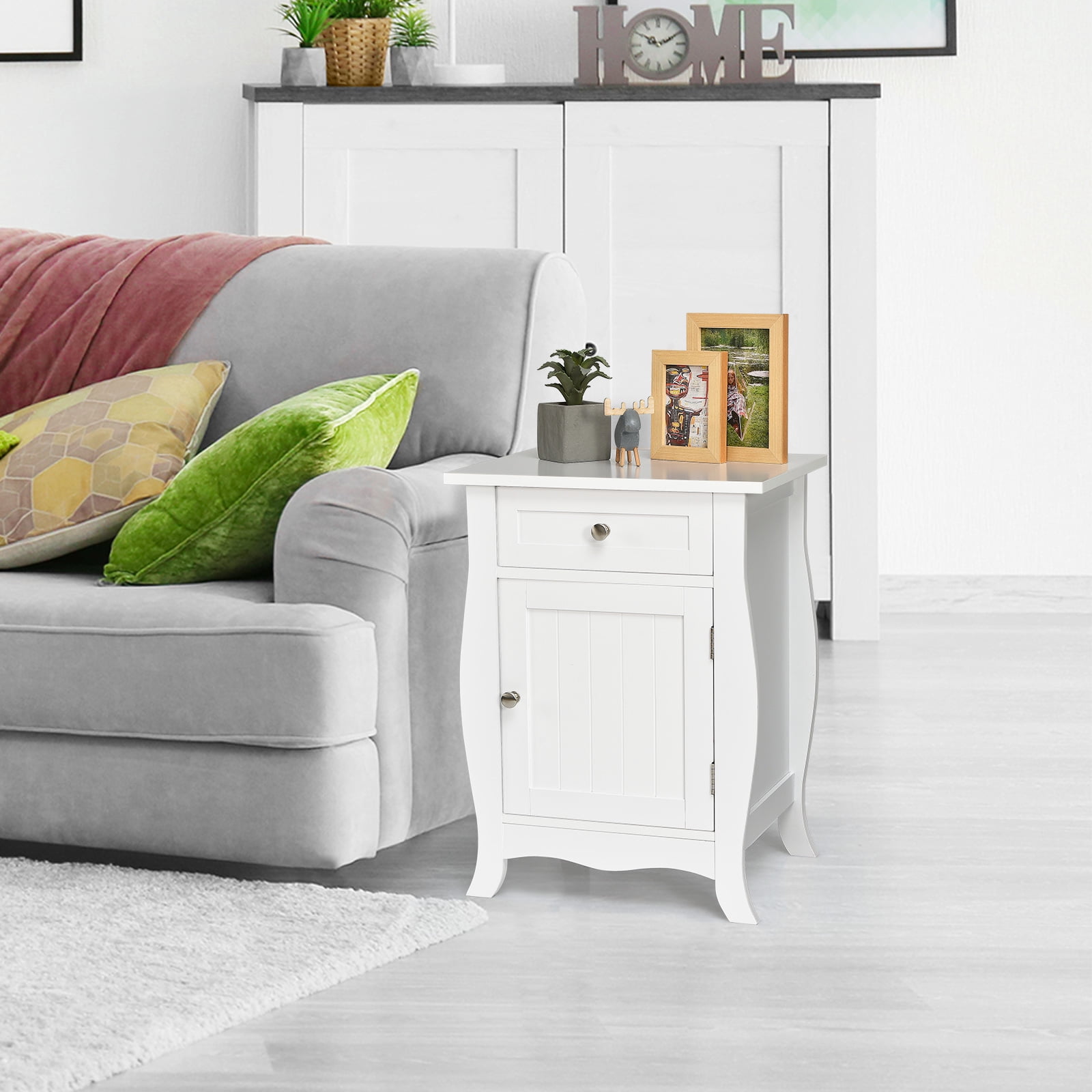 Giantex End Table Accent Storage Floor Cabinet, Wooden Nightstand with Drawer and Single-Door Cabinet, Metal Knobs, Multi-Functional Sofa Bedside Table for Living Room, Bedroom, Hallway - Image 8