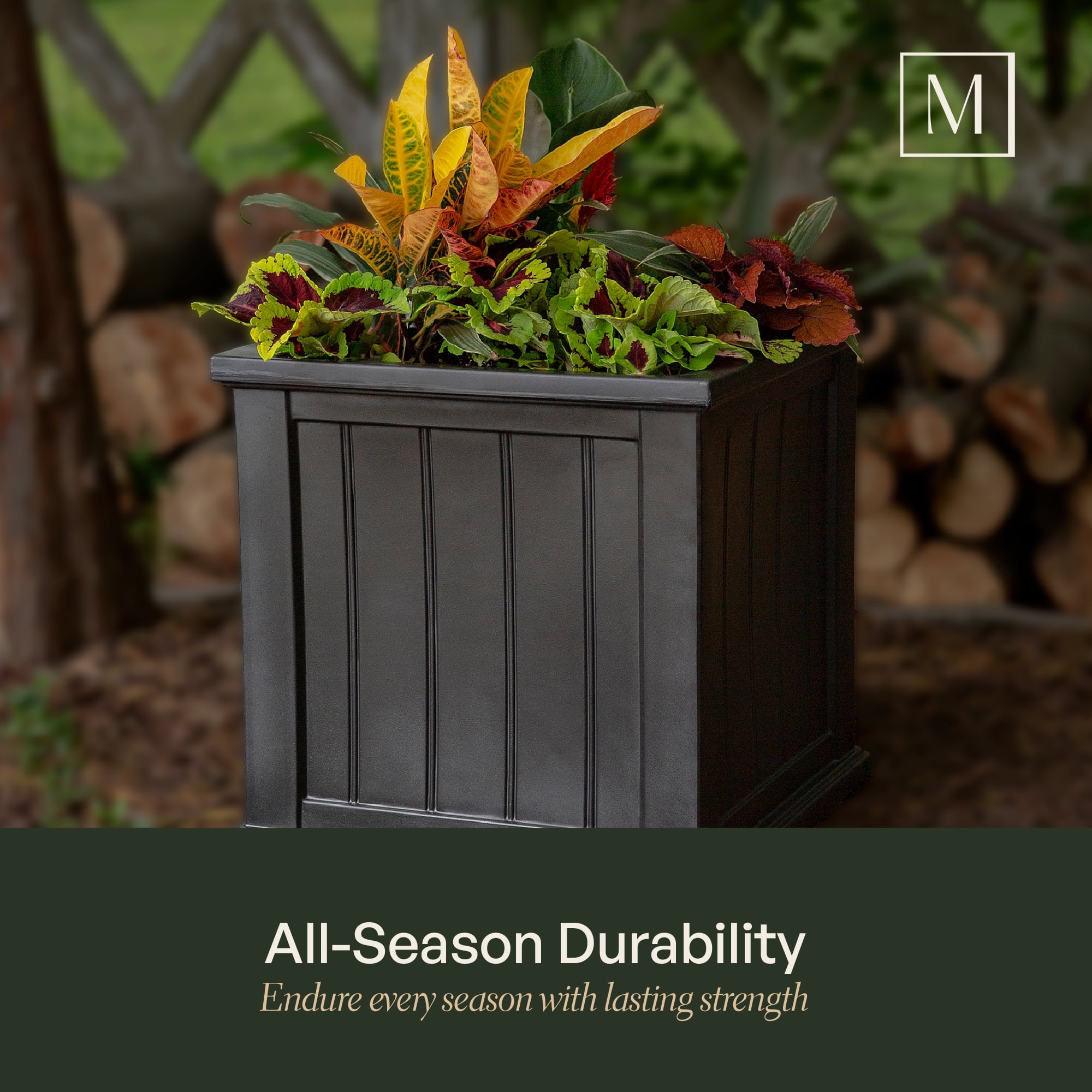 Cape Cod 20" x 20" x 20" Square Black Self-Watering Plastic Planter - Image 7