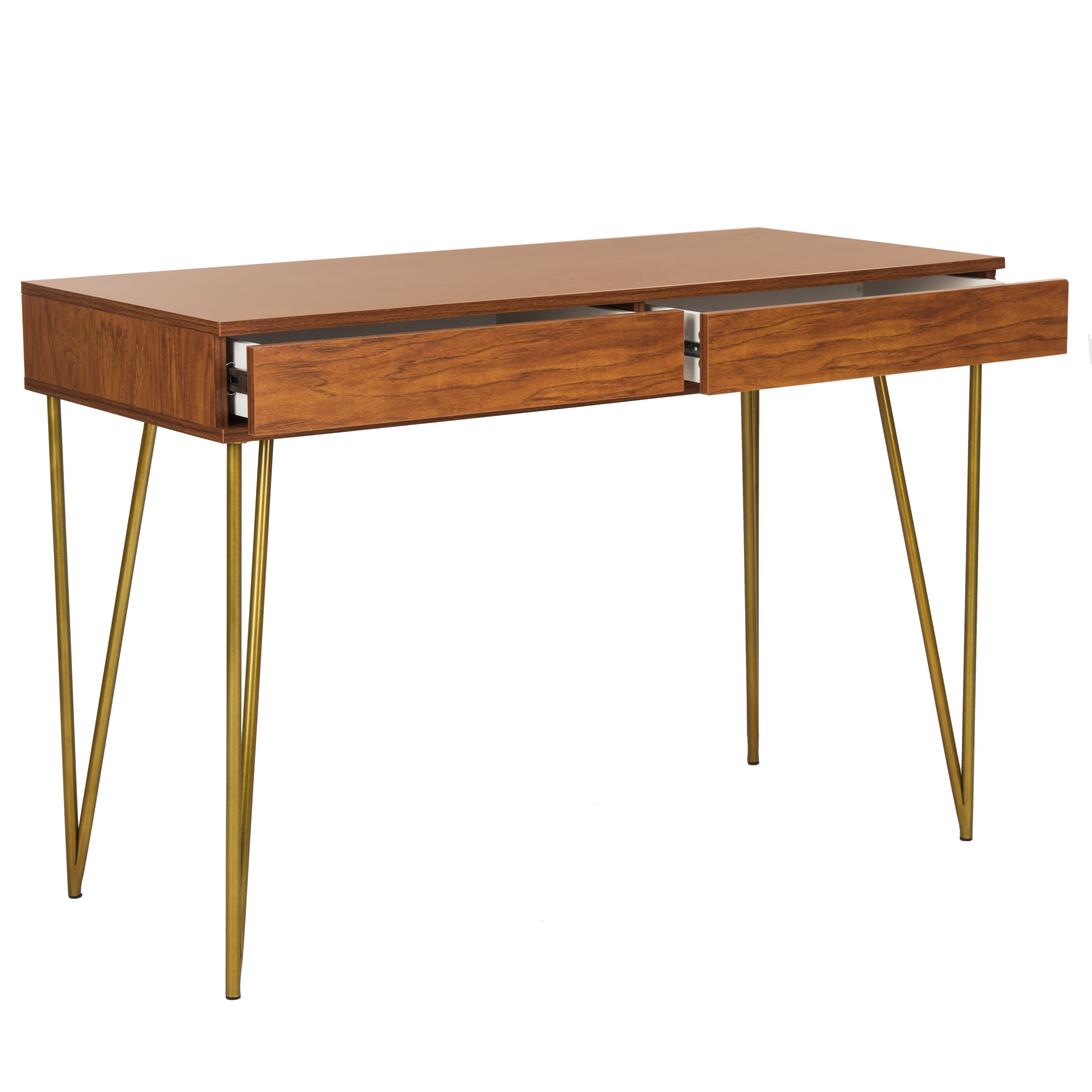 SAFAVIEH Pine Solid Mid-Century 2 Drawer Desk, Natural/Gold - Image 7