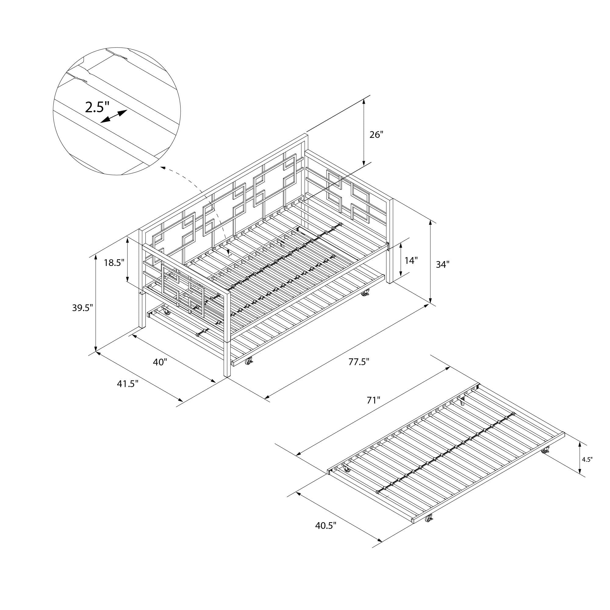 Better Homes & Gardens Metal Twin Daybed with Twin Trundle, Black - Image 9