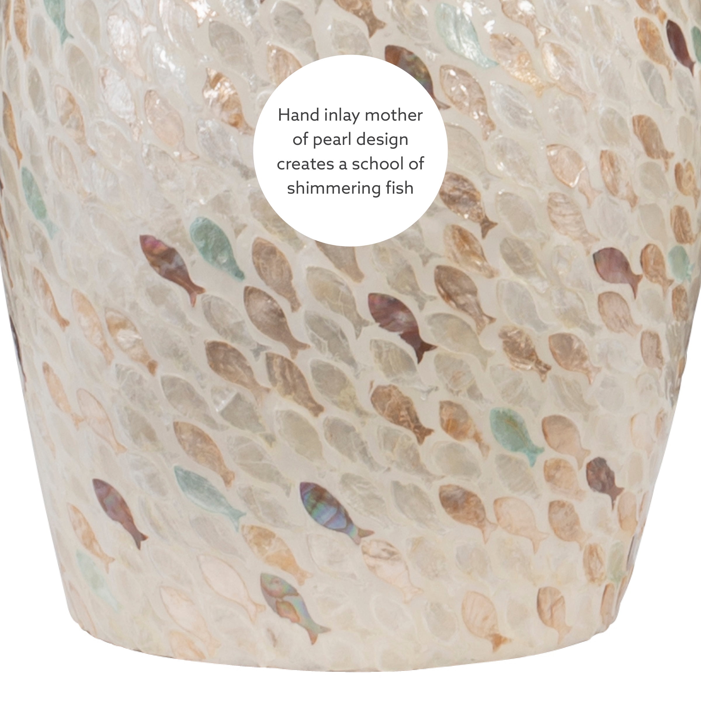 Linon Prescott Indoor Drum Accent Table, 19.75" Tall, Multicolor Fish Mosaic on Ivory - Image 2