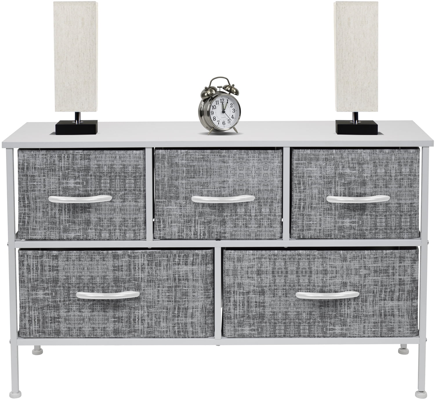 Sorbus Dresser with 5 Drawers - Furniture Storage Chest Tower Unit for Bedroom, Hallway, Closet, Office Organization - Steel Frame, Wood Top, Easy Pull Fabric Bins (Gray/White) - Image 7