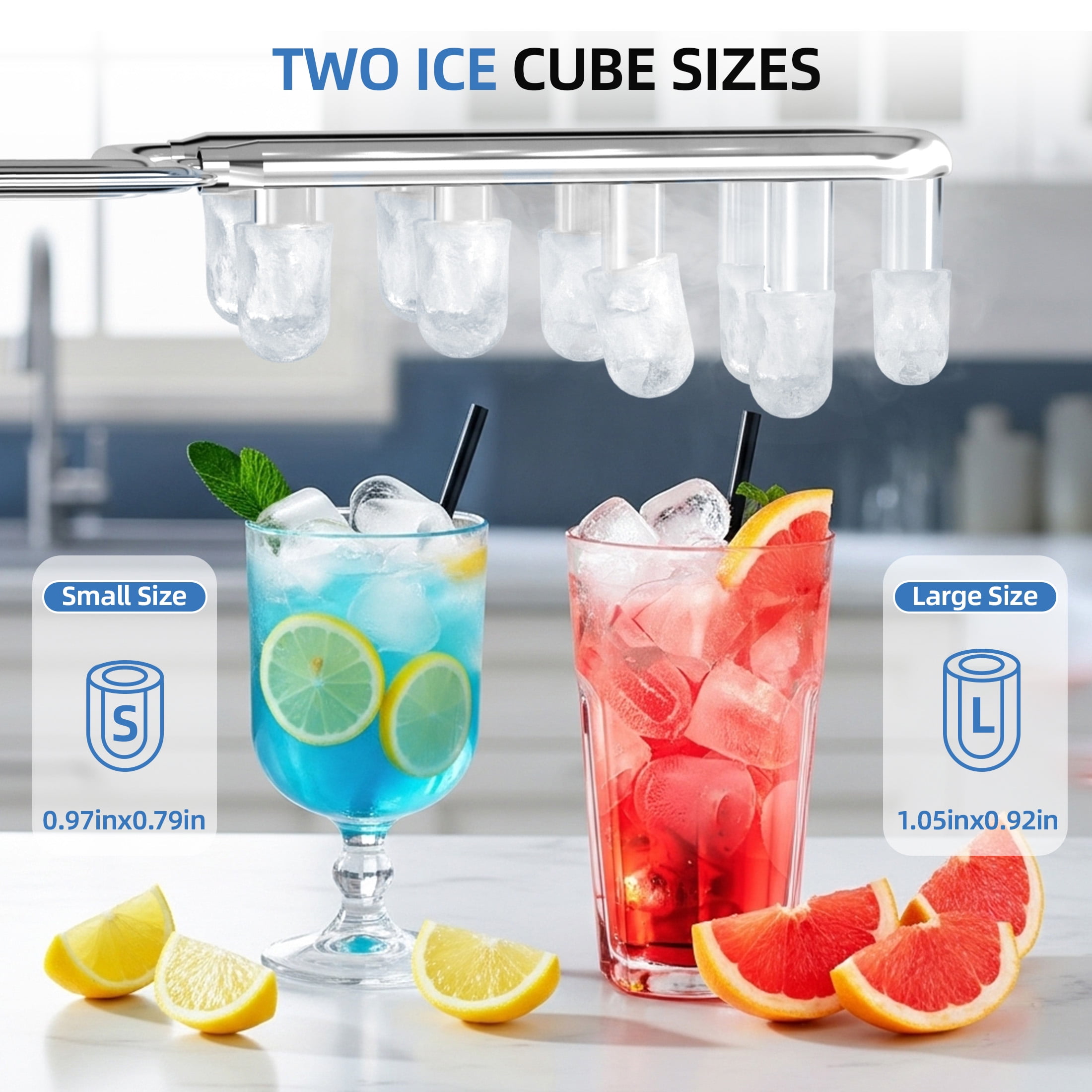 Auseo Countertop Ice Maker, 2 Sizes of Bullet Ice, 26Lbs/24H, 8 Ice Cubes in 6 Mins, Portable Ice Machine with Self-Cleaning for Home/Party/Travel/Camping (Black) - Image 8