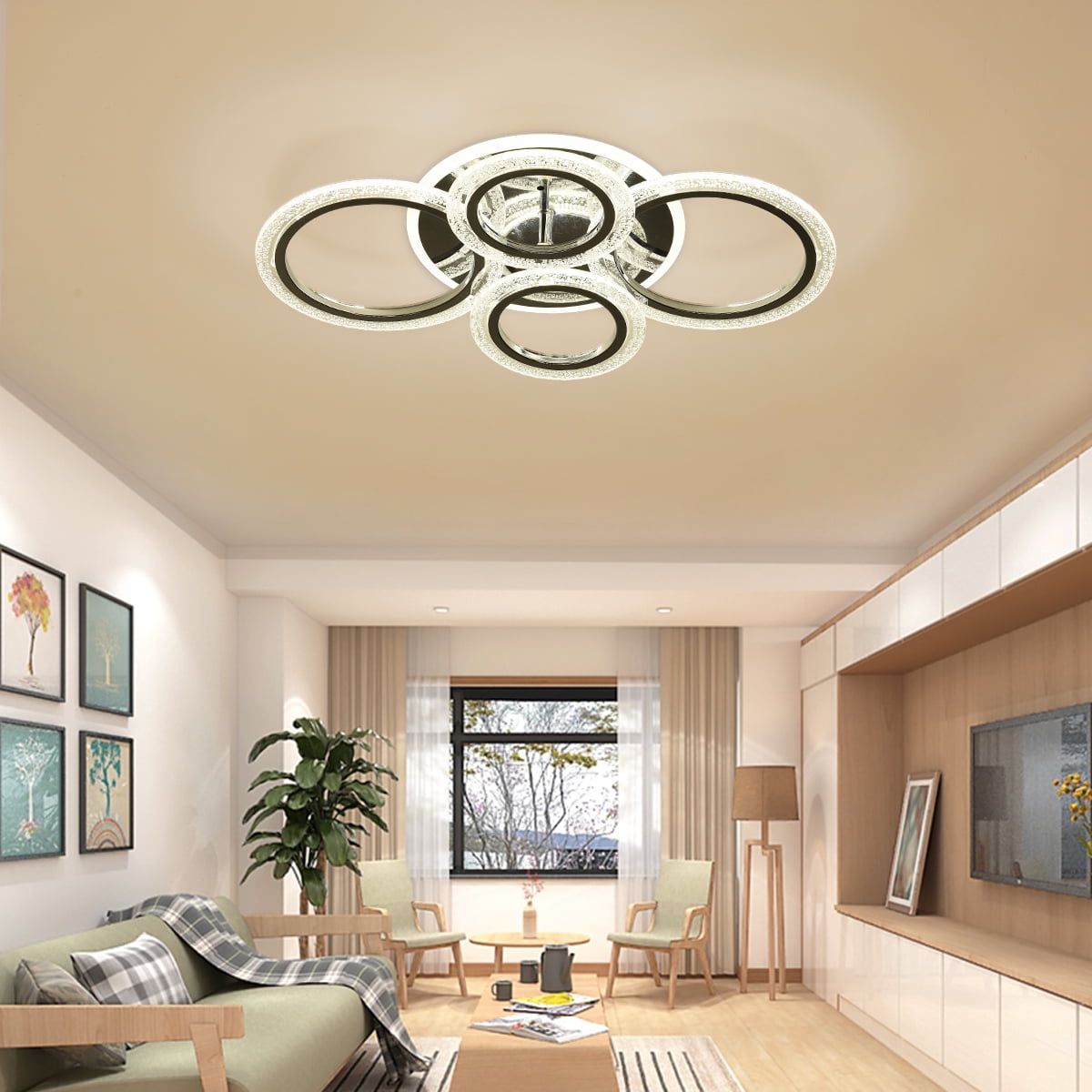Garwarm Modern Ceiling Light 58W Dimmable Flush Mount LED Ceiling Lamp 4 Rings Acrylic Ceiling Chandelier for Living Room Dining Room Bedroom,Chrome - Image 10