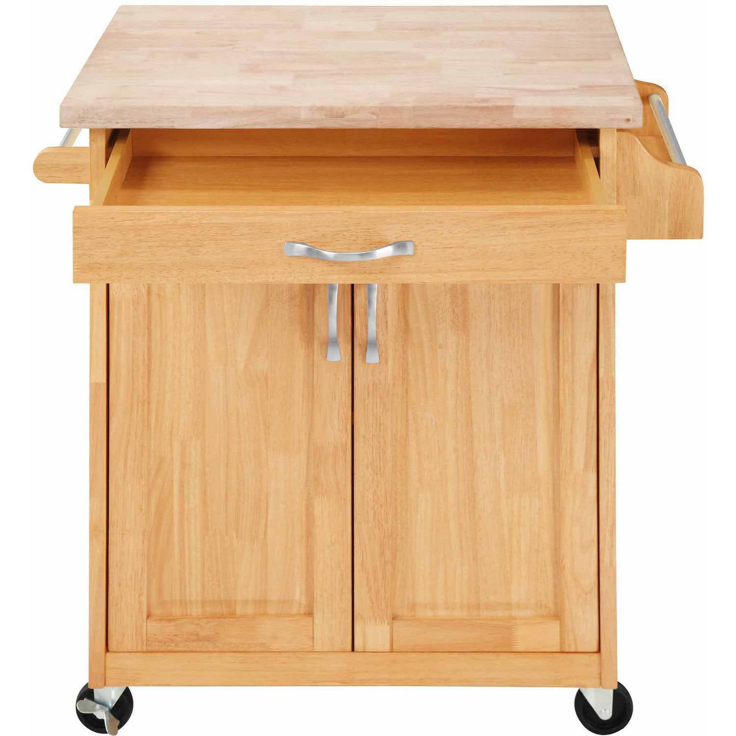 Mainstays Kitchen Island Cart with Drawer, Spice Rack, Towel Bar, Butcher Block Top, Natural - Image 8