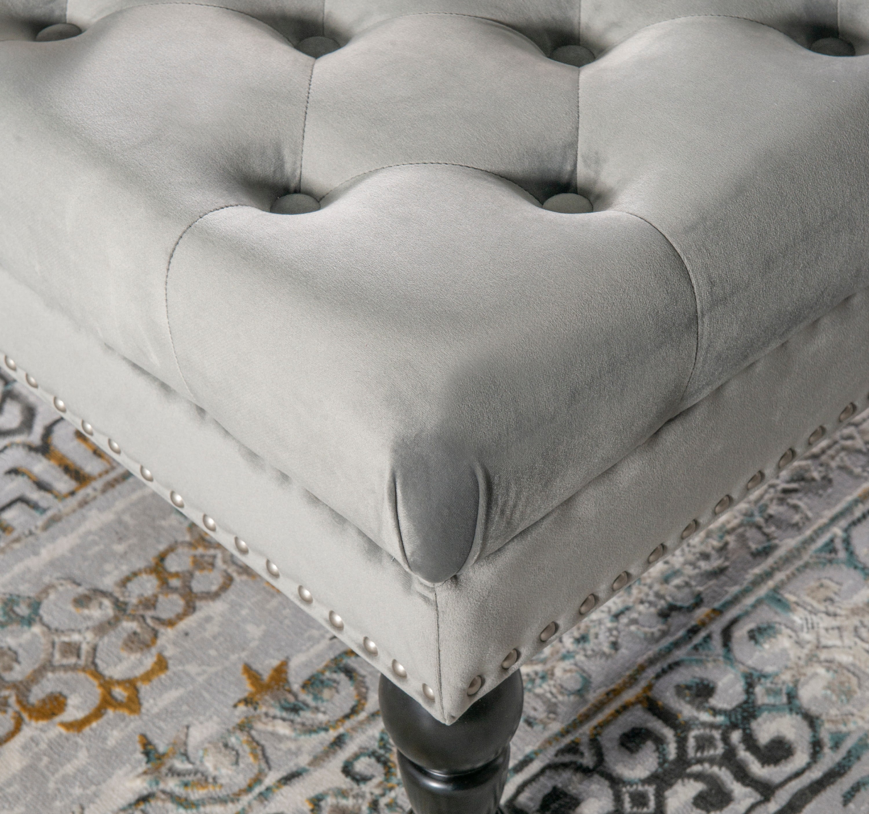 Linon Isabelle Velvet Square Tufted Ottoman, Multiple Colors - Image 2