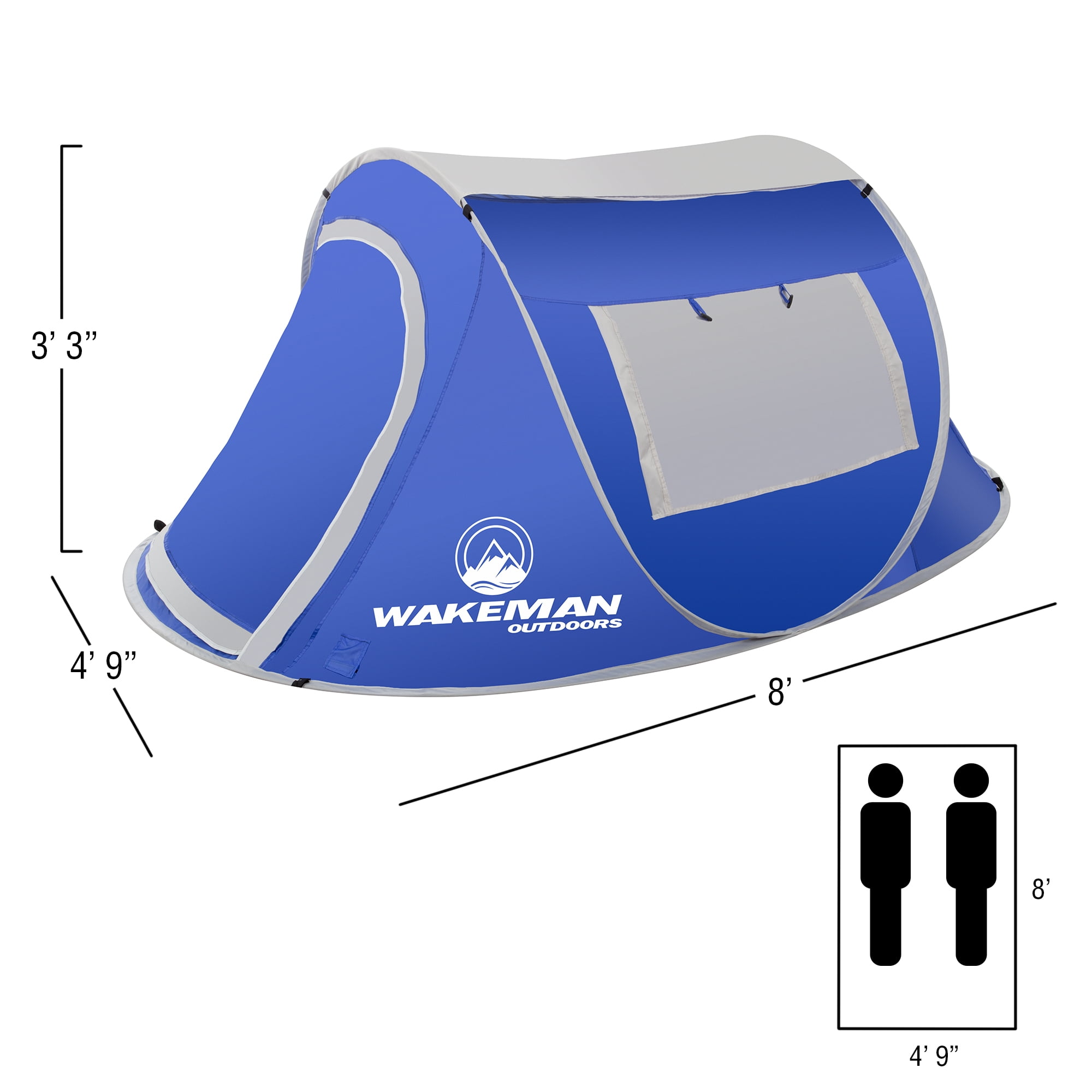 Wakeman Outdoors 2 Person Pop Up Tent with Layered Door and Carry Bag, Blue - Image 2