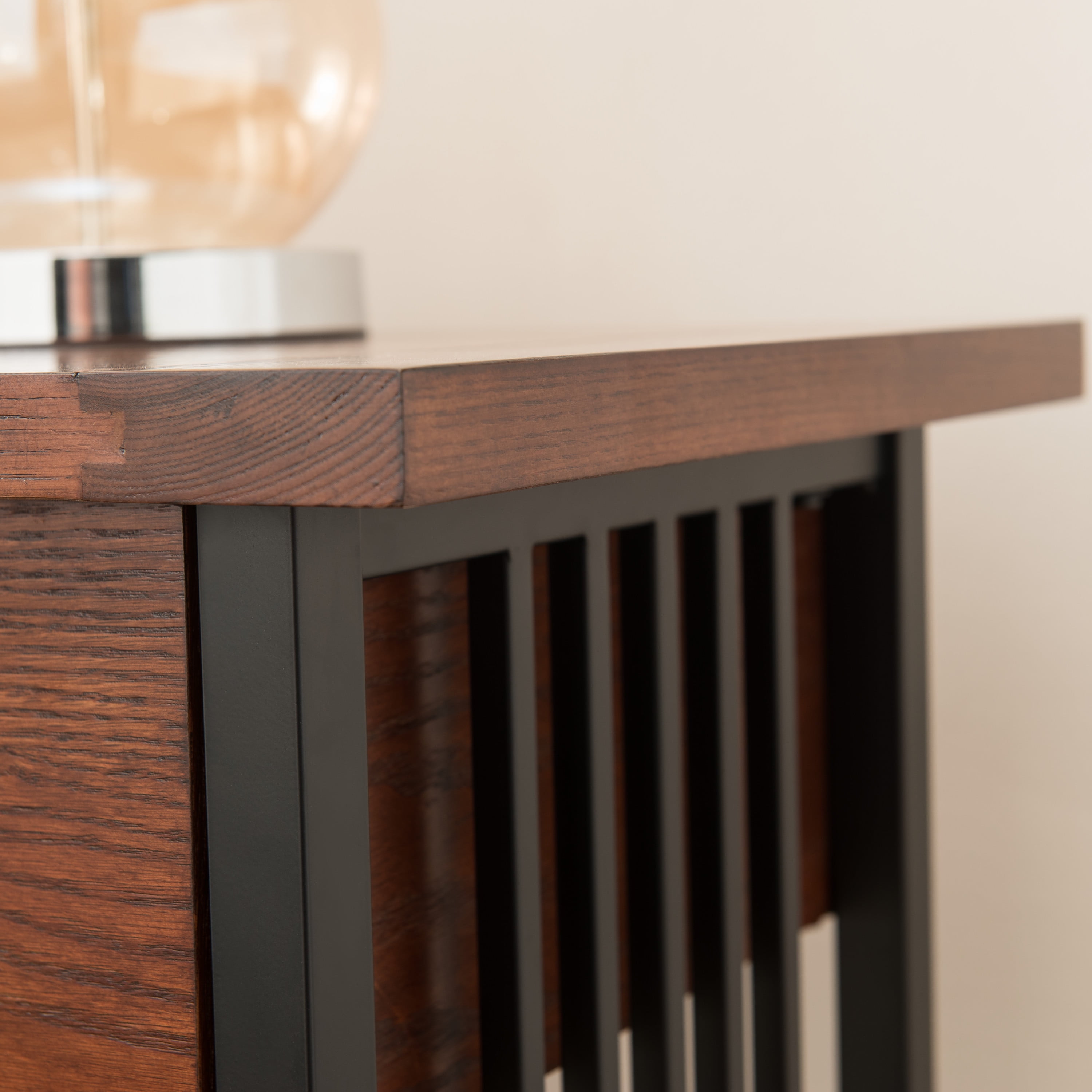 Leick Home Ironcraft Two Drawer Console Table in Mission Oak Finish - Image 8