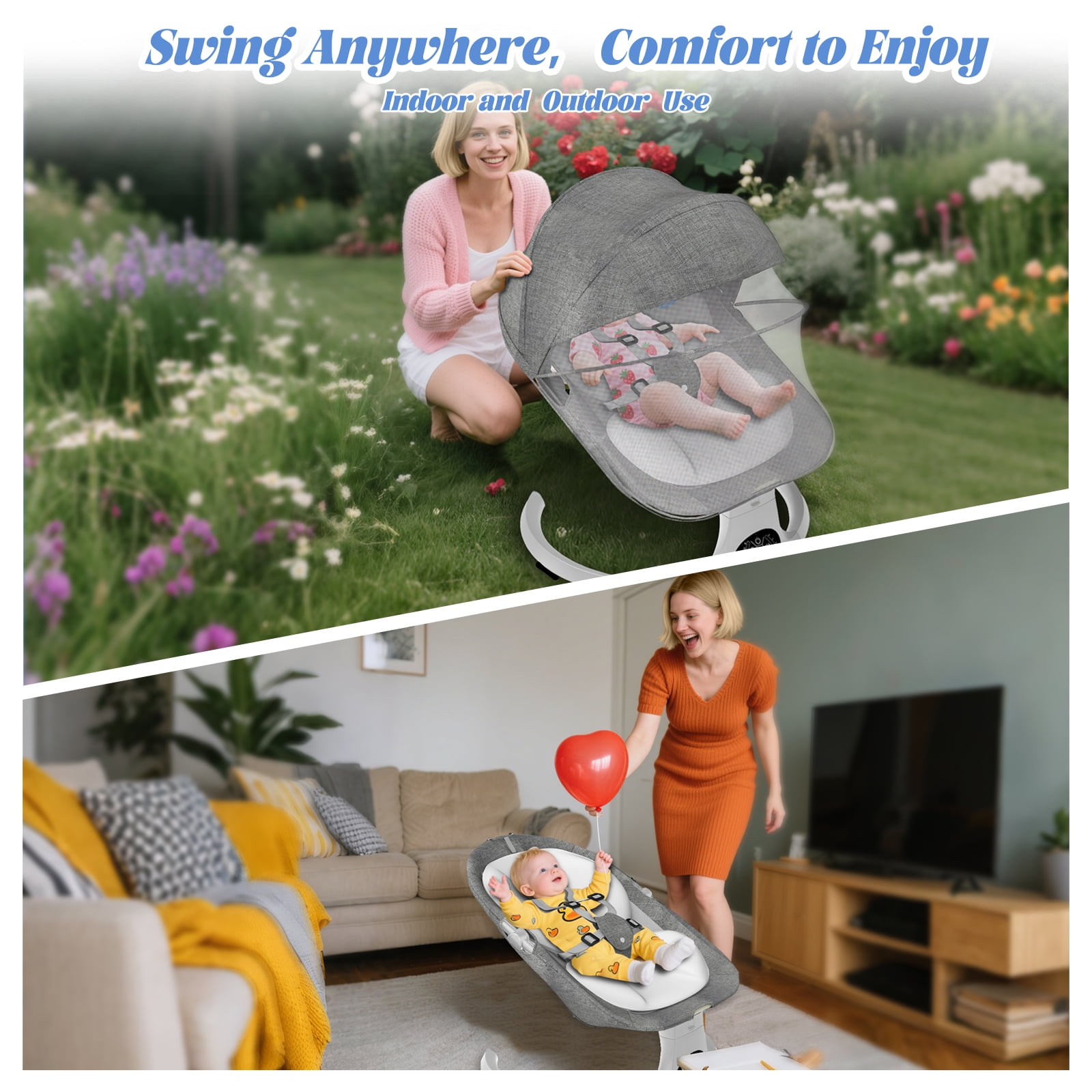 G TALECO GEAR Baby Swing for Infants, Portable Bouncer&Rocker with 5 Speeds, Bluetooth Control, Gray - Image 7