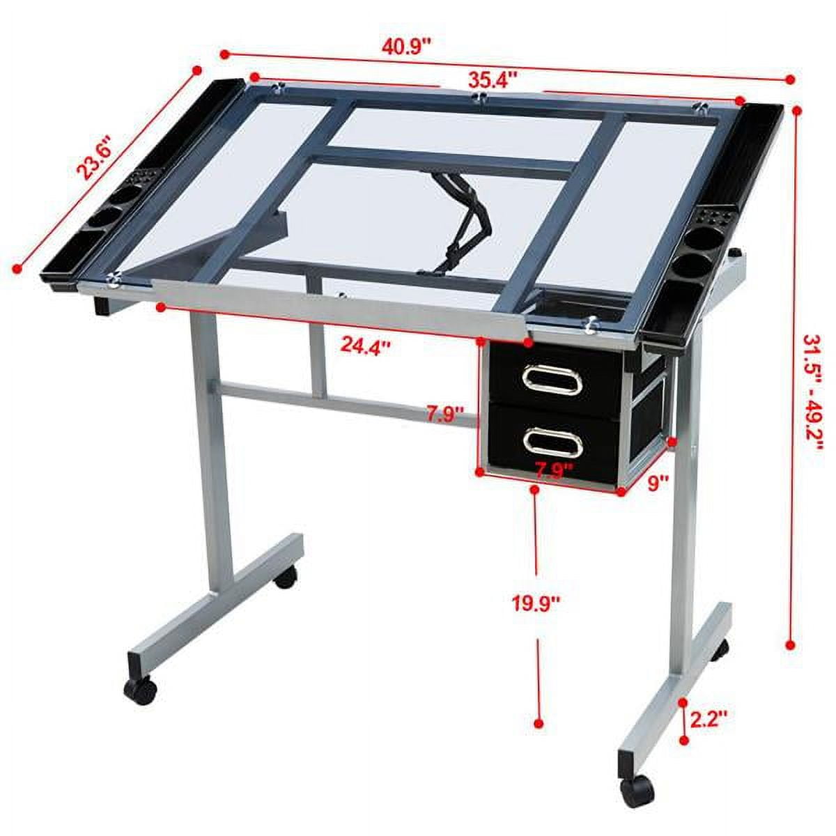 Renwick Adjustable Drafting Table with Tempered Glass and Storage Drawers - Image 4